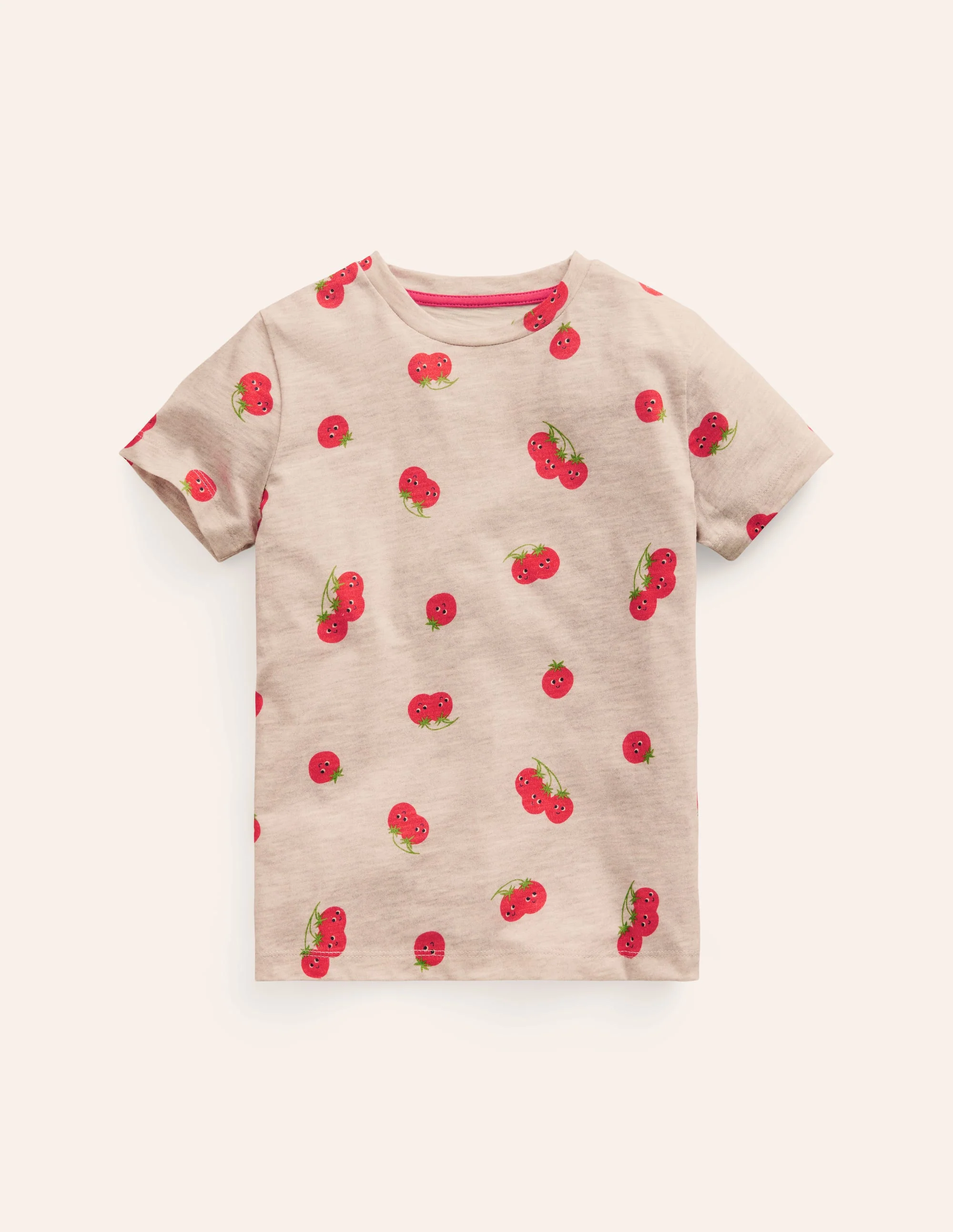 T-Shirt mit durchgehendem Muster-Haferbeige Meliert Tomaten