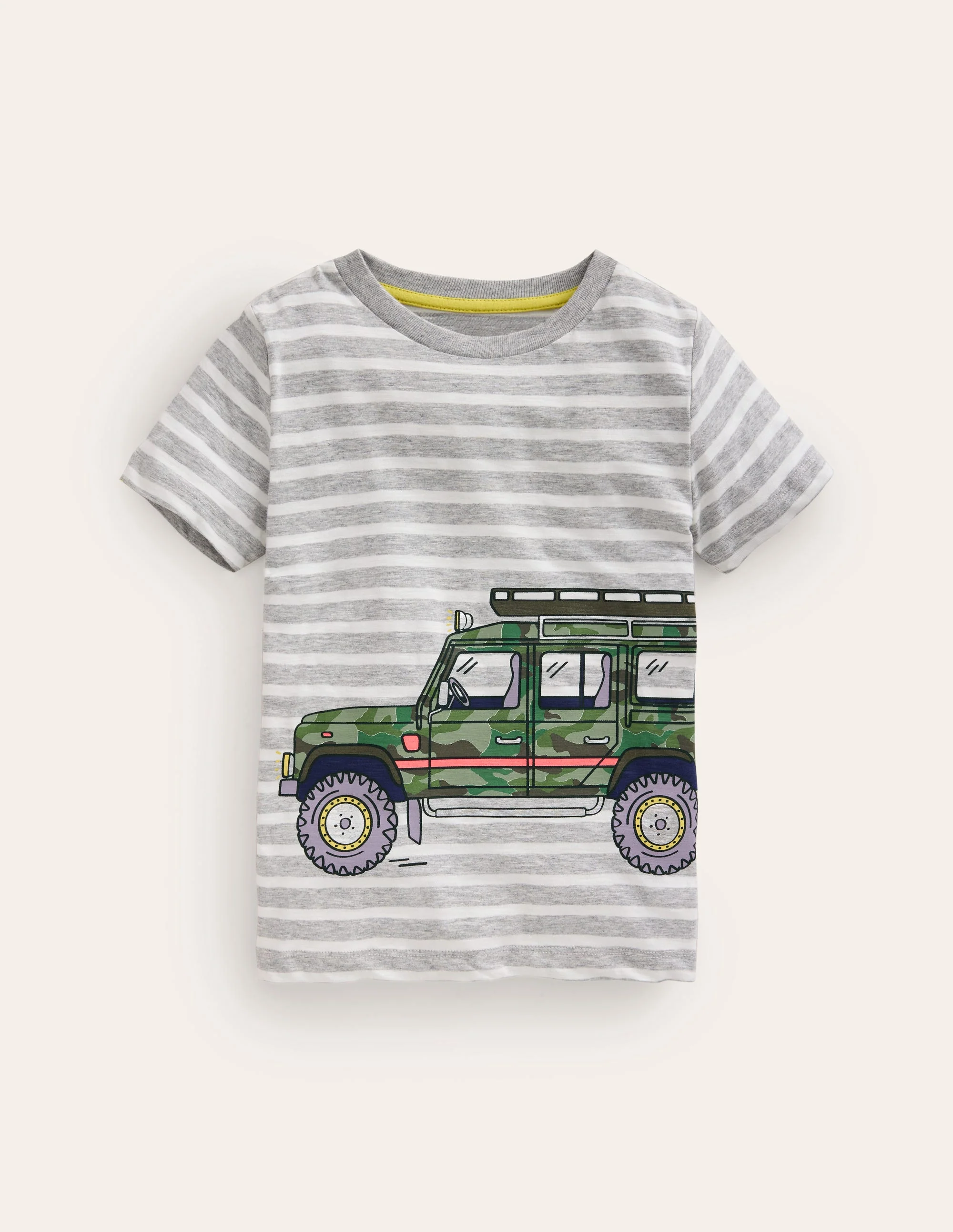T-Shirt mit Foliendruck-Grau Meliert/ Naturweiß Streifen Jeep