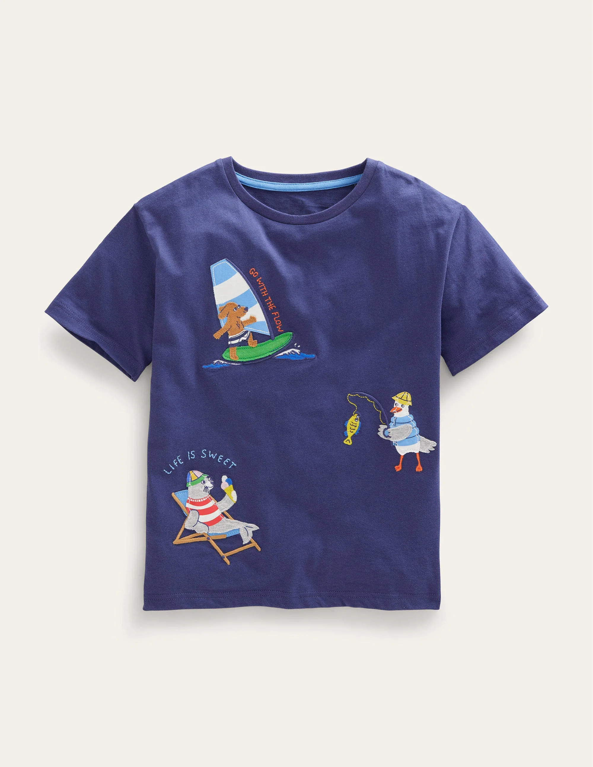 T-Shirt mit fröhlicher Applikation-Sanftes Segelblau