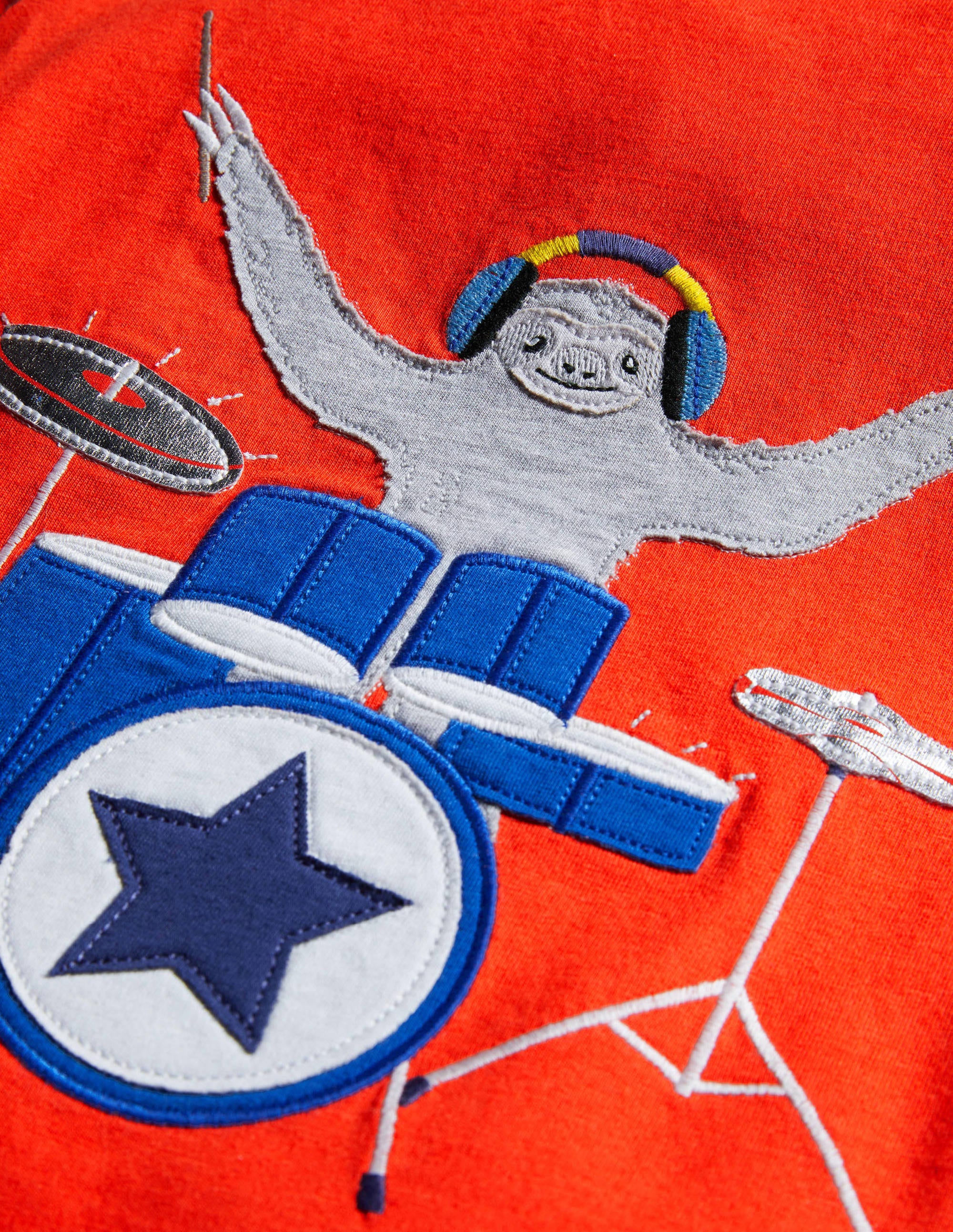 T-Shirt mit gestufter Musik-Applikation-Raketenrot, Faultier - Image 3
