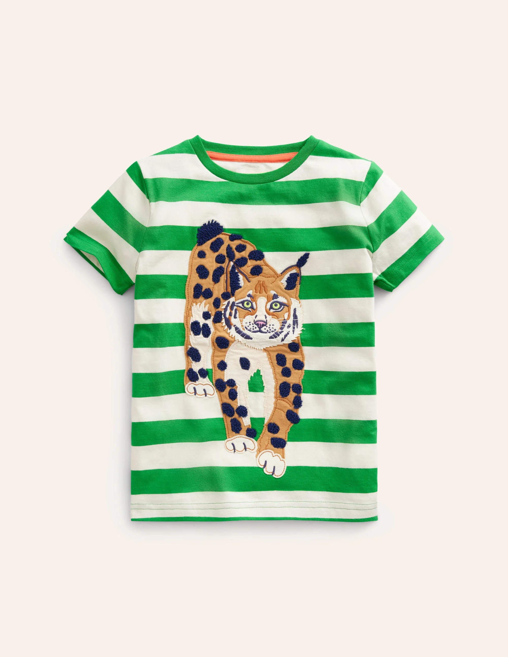 T-Shirt mit großer Logo-Applikation-Stangenbohnen-Grün/ Naturweiß Luchs