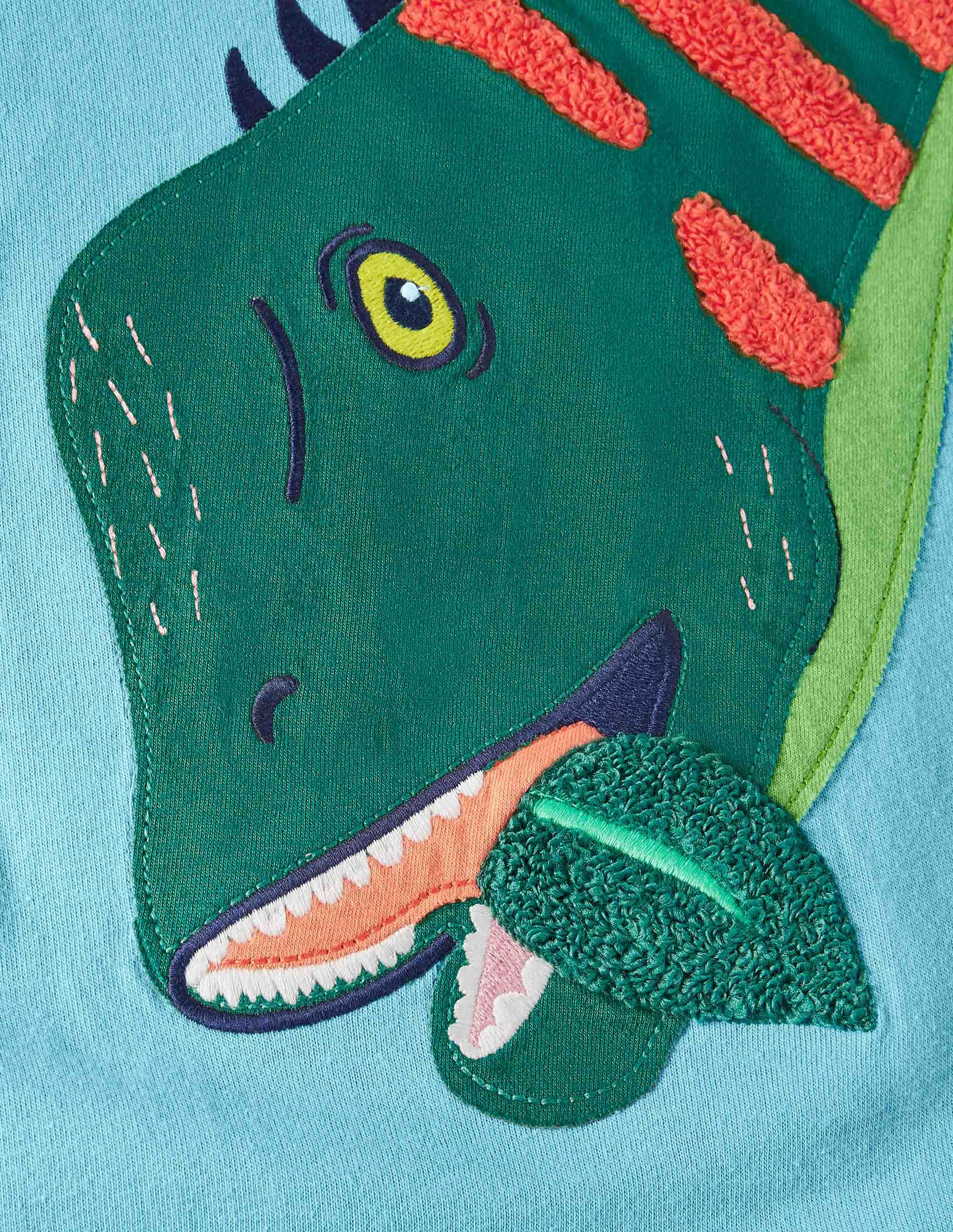 T-Shirt mit lebhafter Tierapplikation-Wasserblau, Dino - Image 3