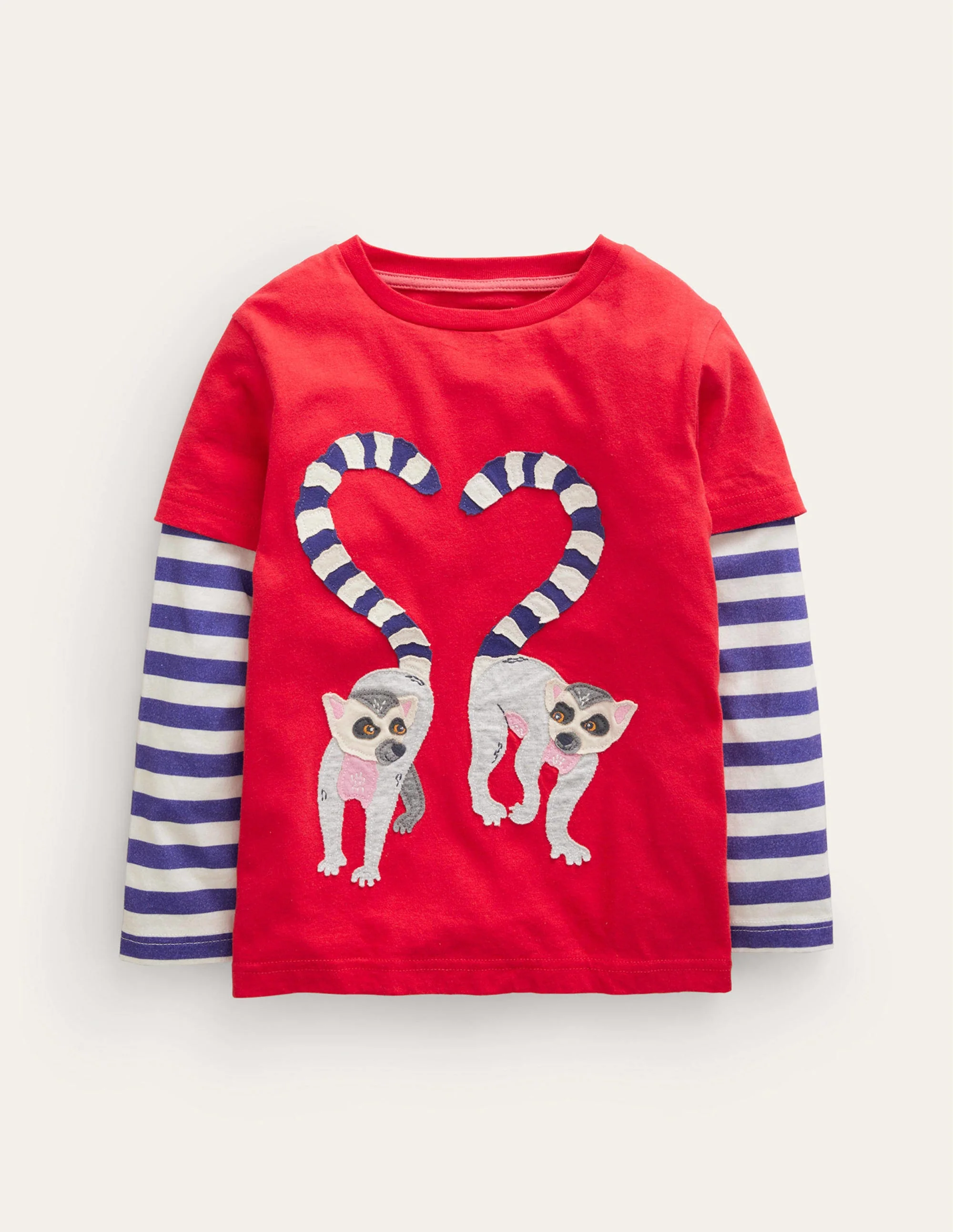 T-Shirt mit Lemuren-Applikation-Mohnblumenrot Lemuren