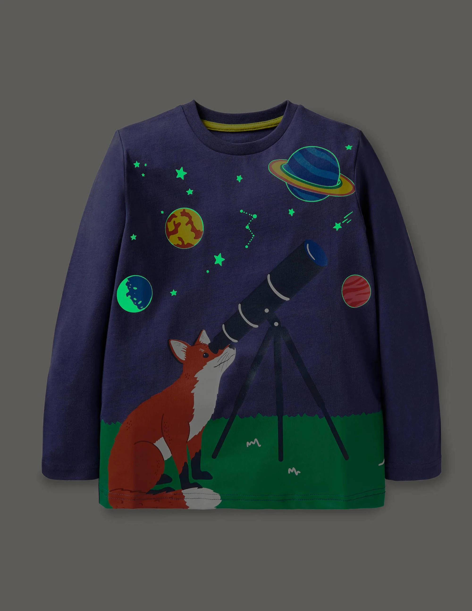 T-Shirt mit leuchtendem Abenteuermotiv-Segelblau, Fuchs/Teleskop - Image 4