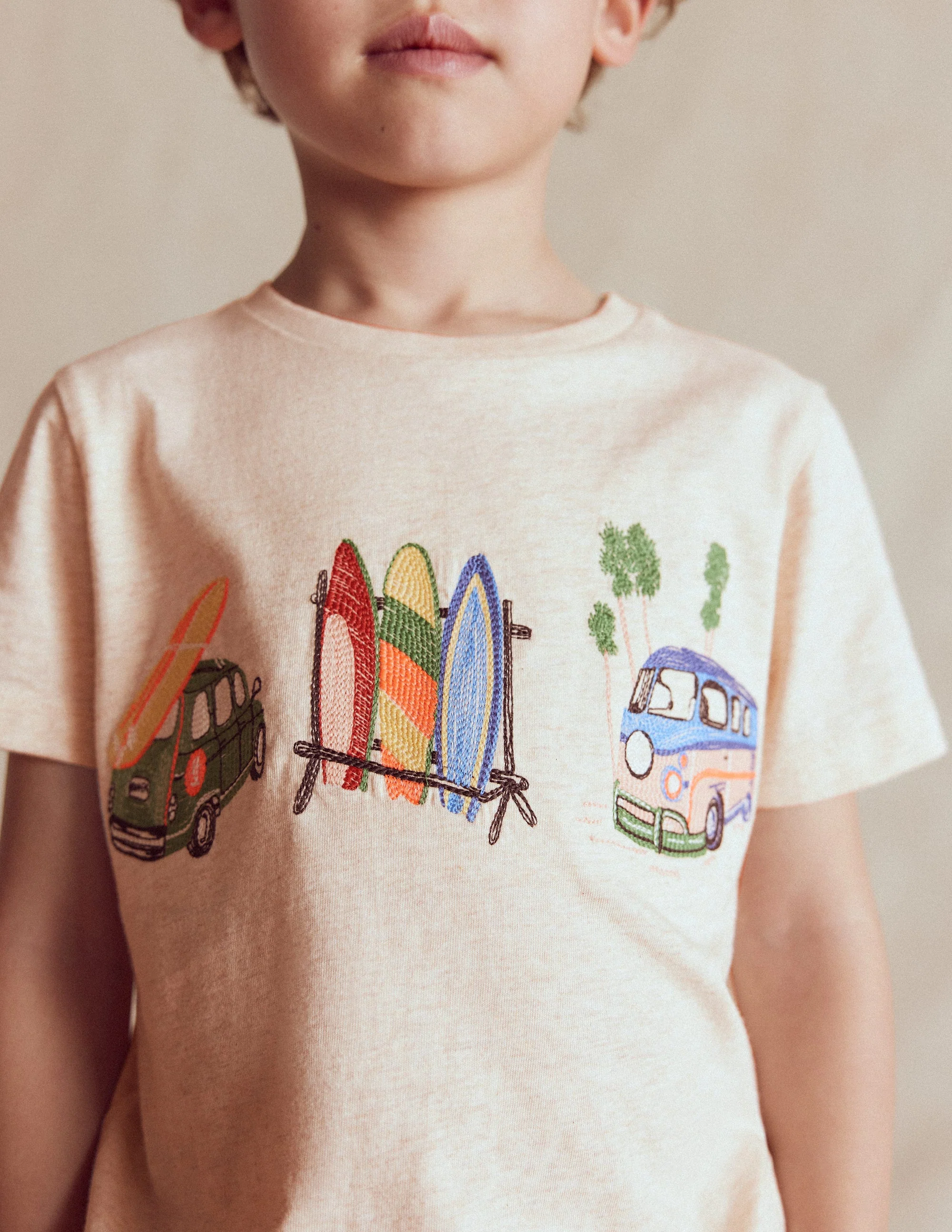 T-Shirt mit Linienstich-Haferbeige Meliert Urlaub - Image 2