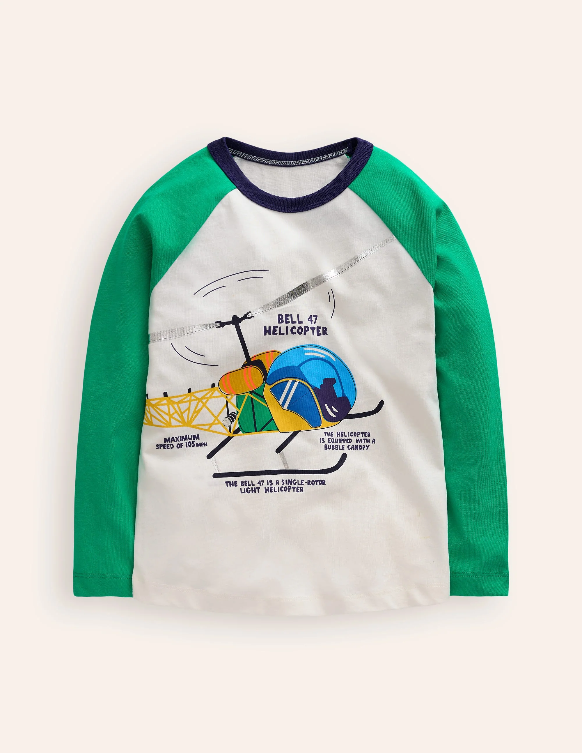 T-Shirt mit Logodruck und Raglanärmeln-Topasgrün Hubschrauber