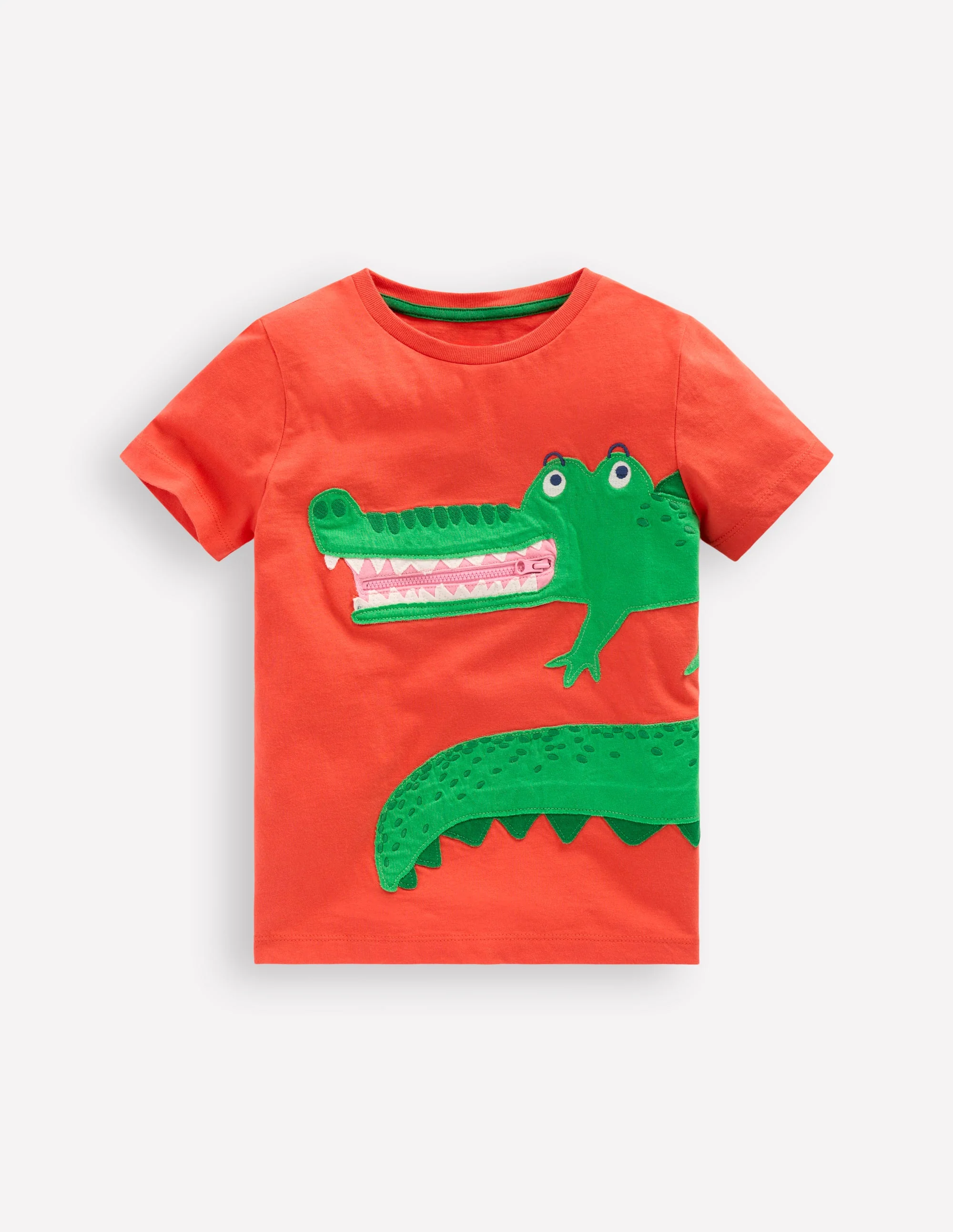 T-Shirt mit Reißverschlussapplikation-Ofenorange Krokodil