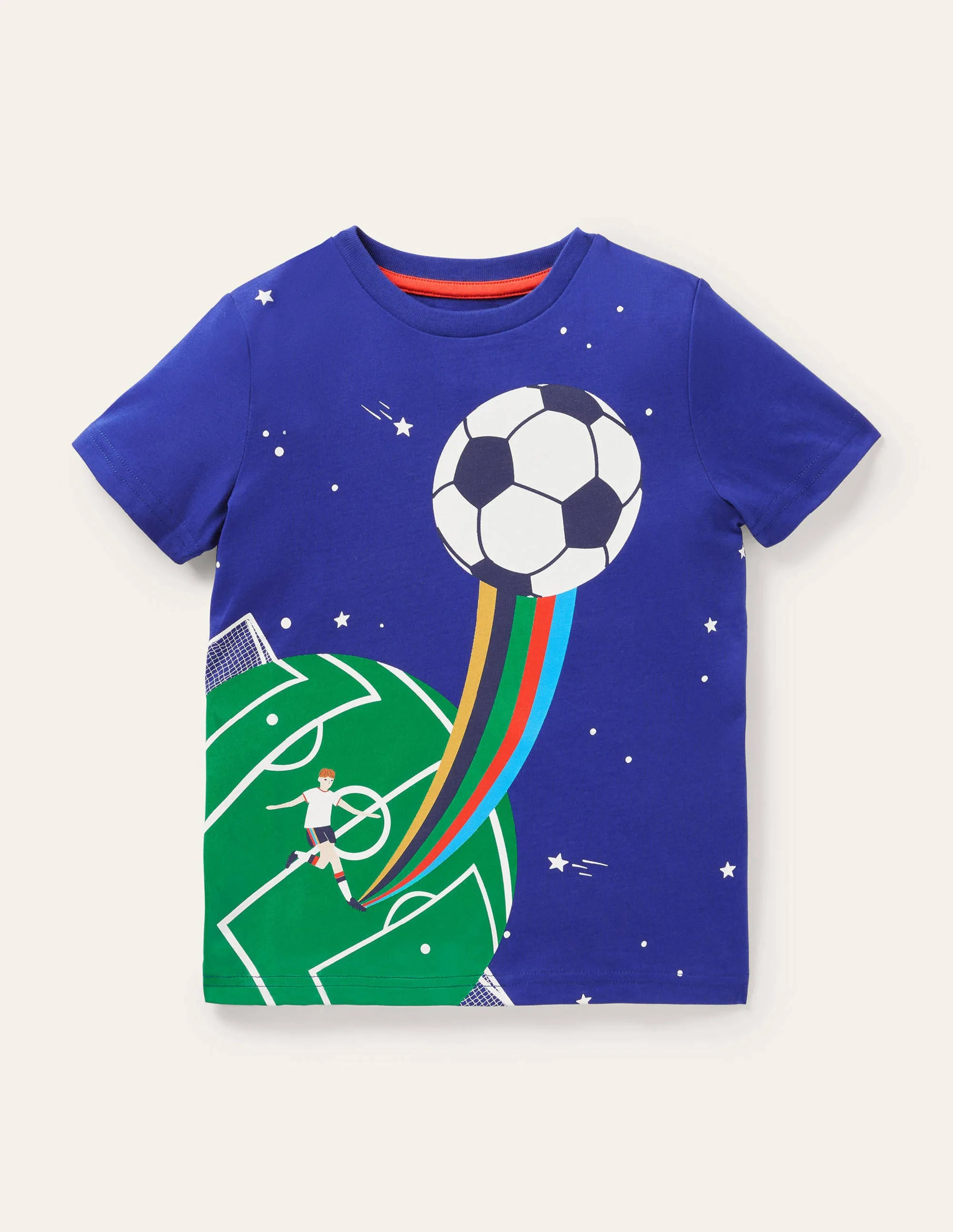 T-Shirt mit Sportgrafik-Wellenblau, Fußball