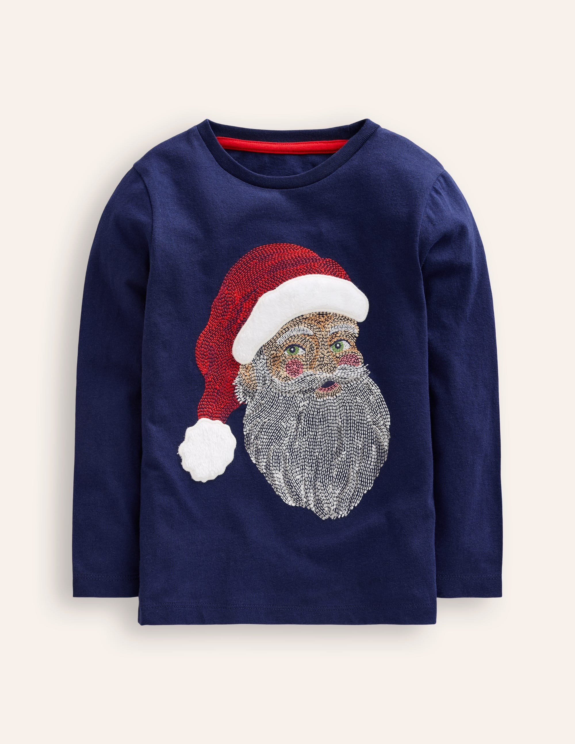 T-Shirt mit Superstitch-Design-Schuluniform-Navy, Weihnachtsmann