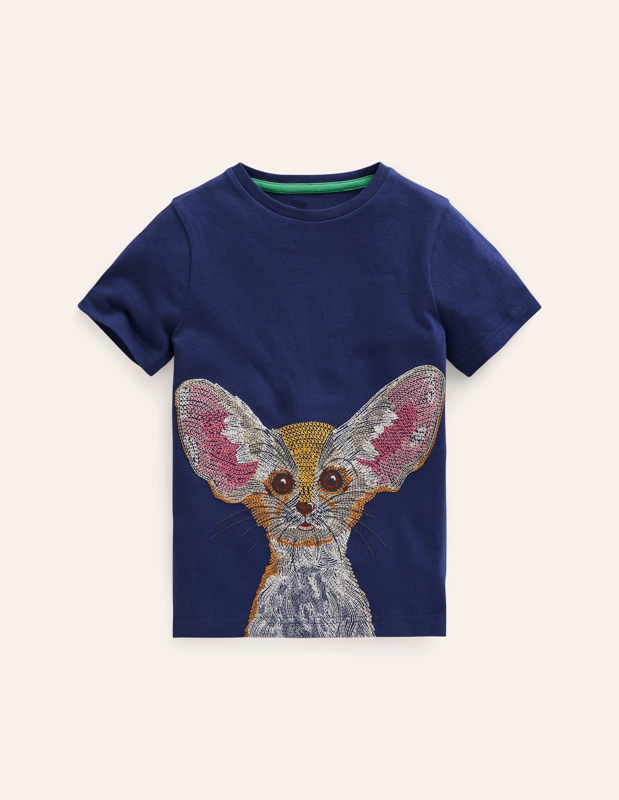 T-Shirt mit Tier-Superstitch-Schuluniform-Marineblau Wüstenfuchs