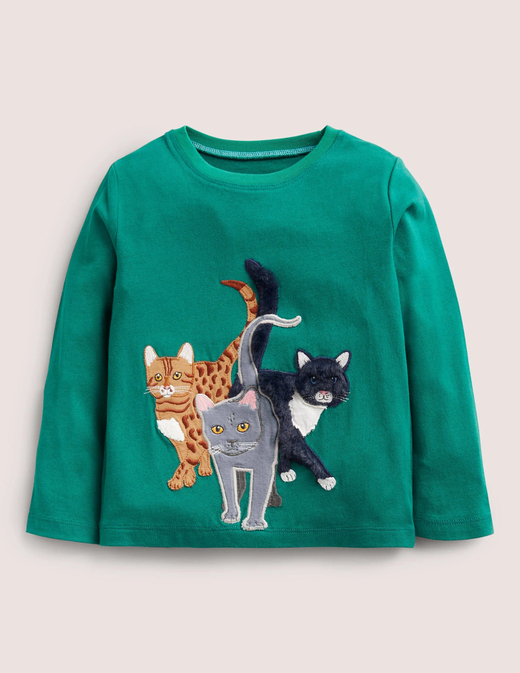 T-Shirt mit Tierapplikation-Waldgrün, Katzen