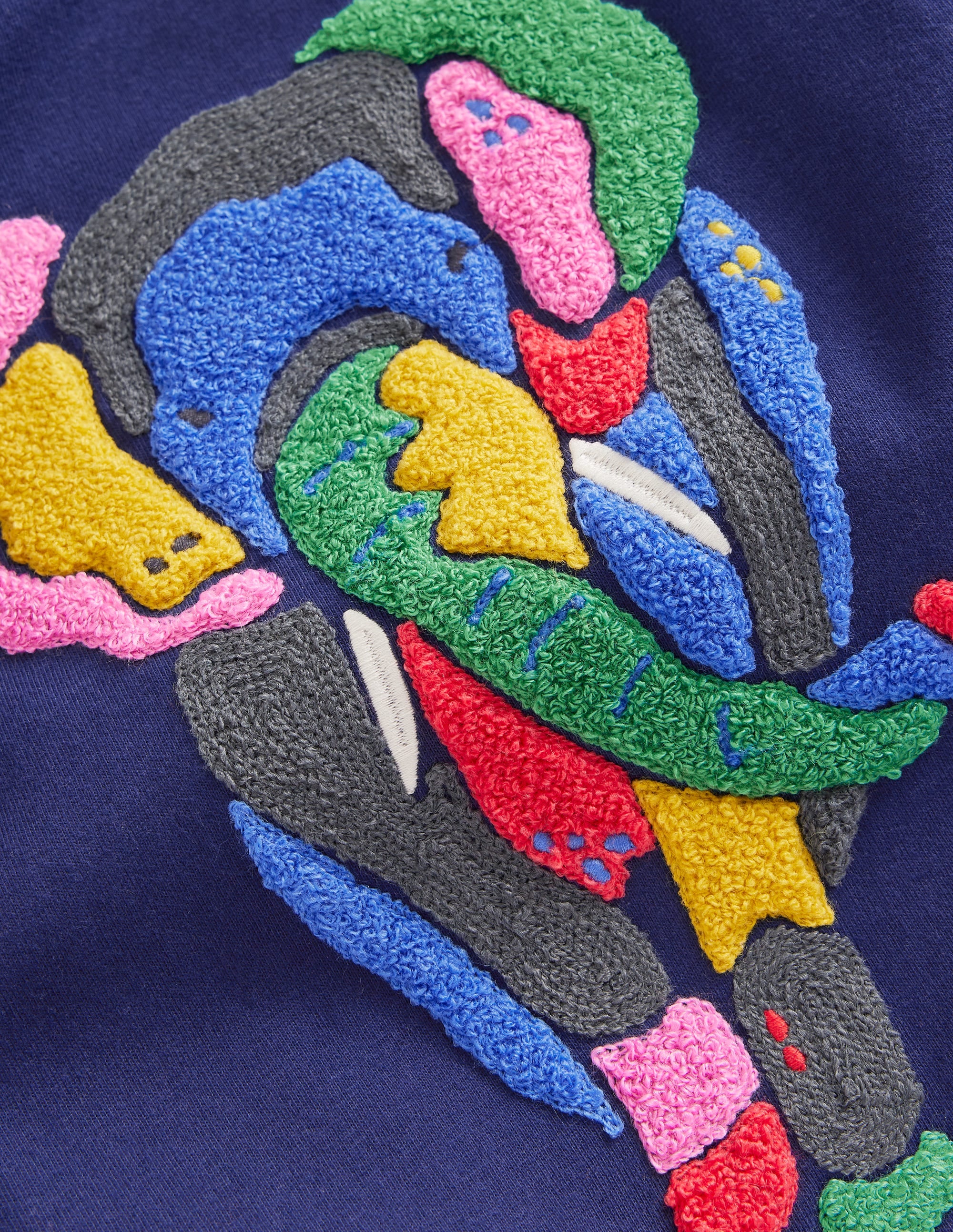T-Shirt mit Tiermotiv im Kettenstich-Schuluniform-Marineblau Elefant - Image 3