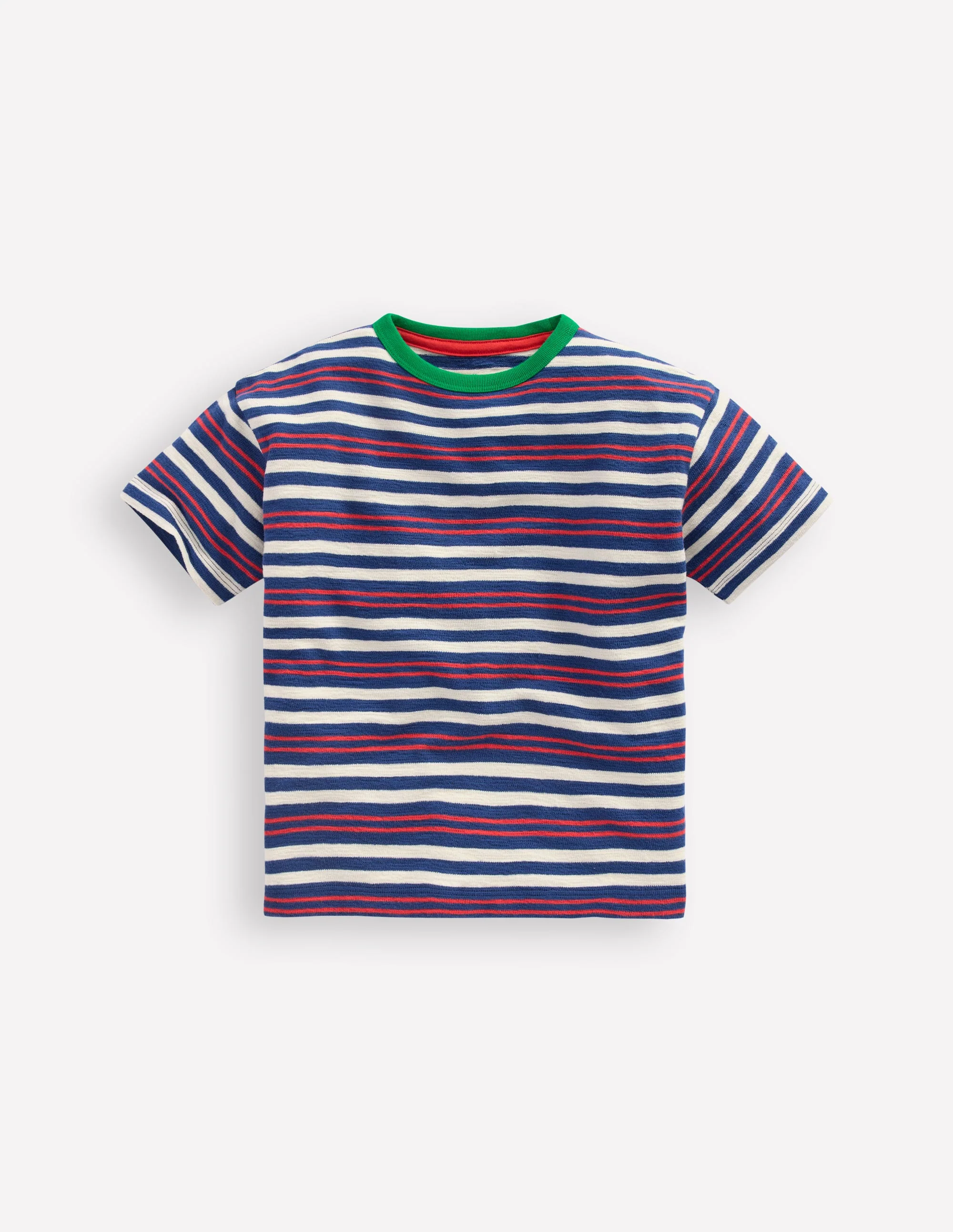 Texturiertes, gestreiftes T-Shirt-Denim-Blau/Marmeladenrot - Image 3