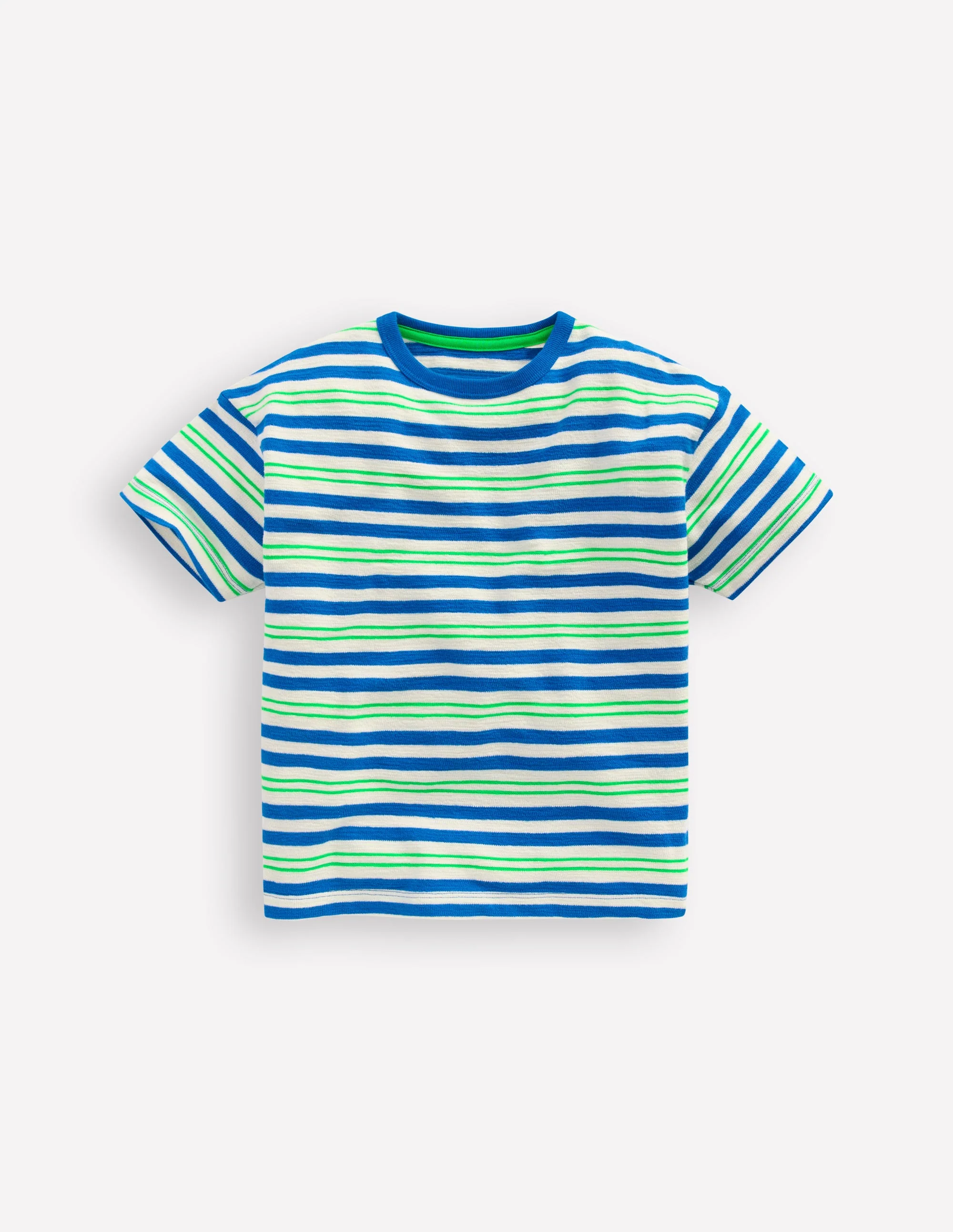 Texturiertes, gestreiftes T-Shirt-Sanftes Naturweiß/Blau/Grün - Image 2