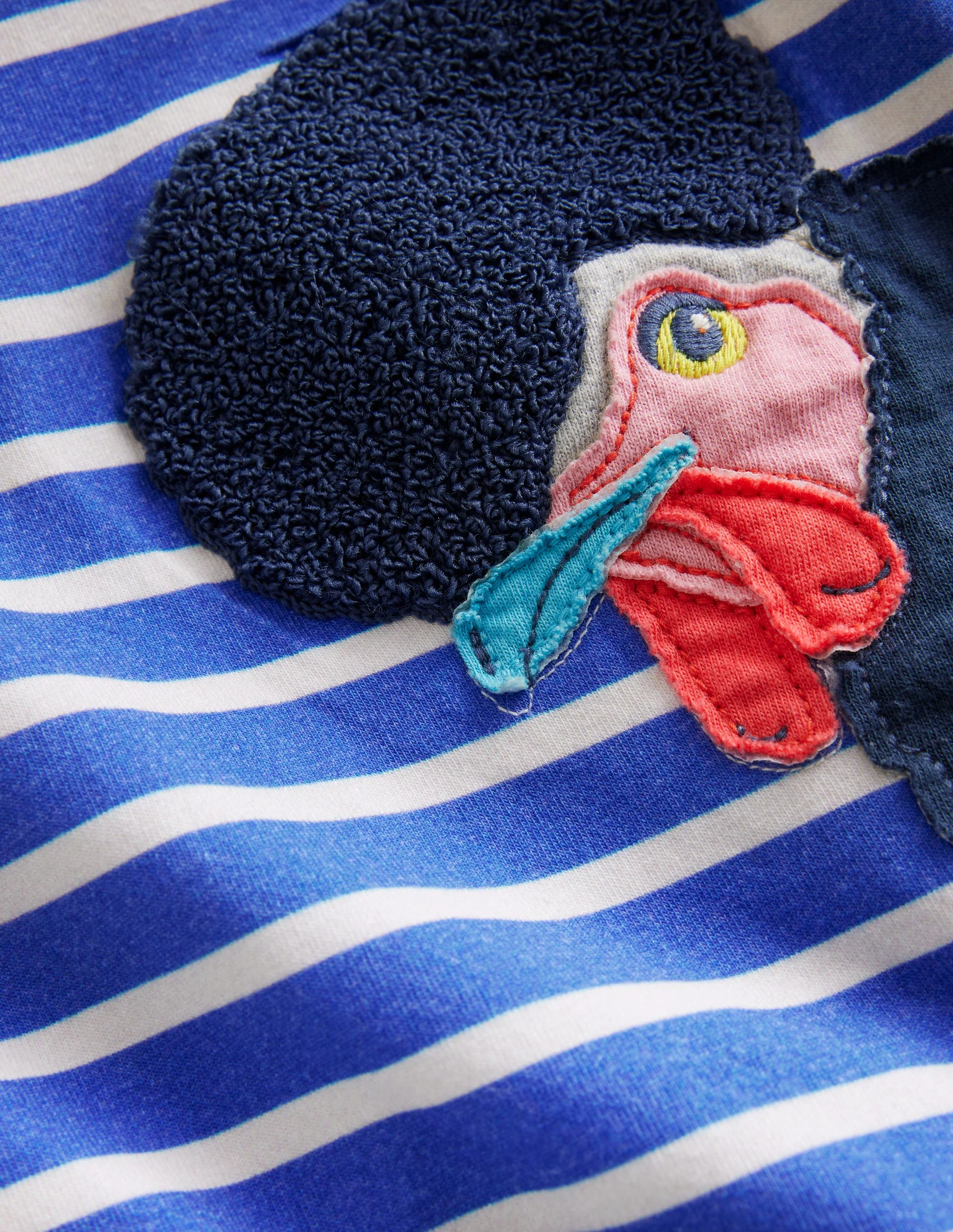 Texturiertes T-Shirt mit Applikationen-Tiefblau/Naturweiß Hühner - Image 3