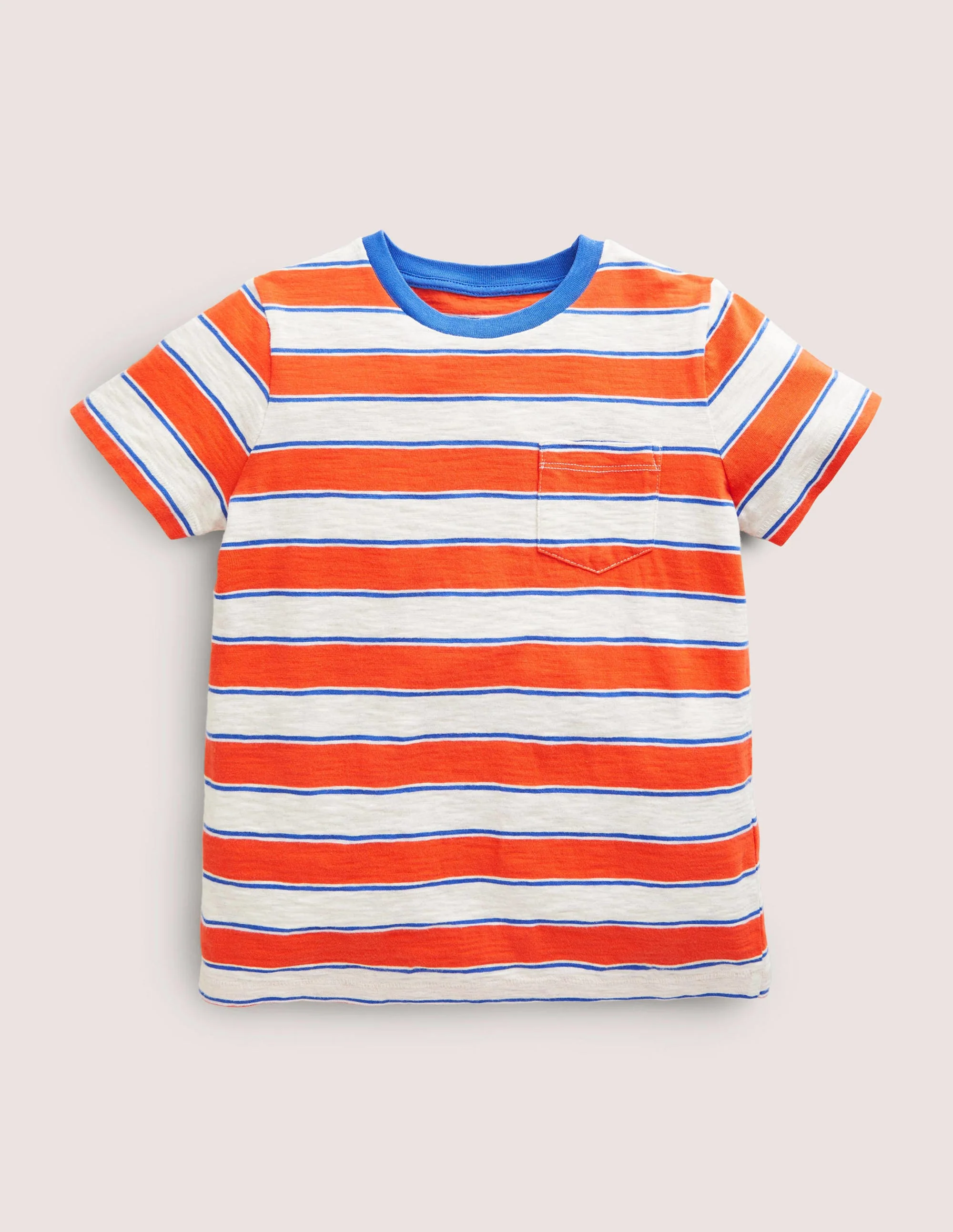 Vorgewaschenes Flammgarn-T-Shirt mit Stückfärbung-Mandarinenorange/Hellbeige Meliert