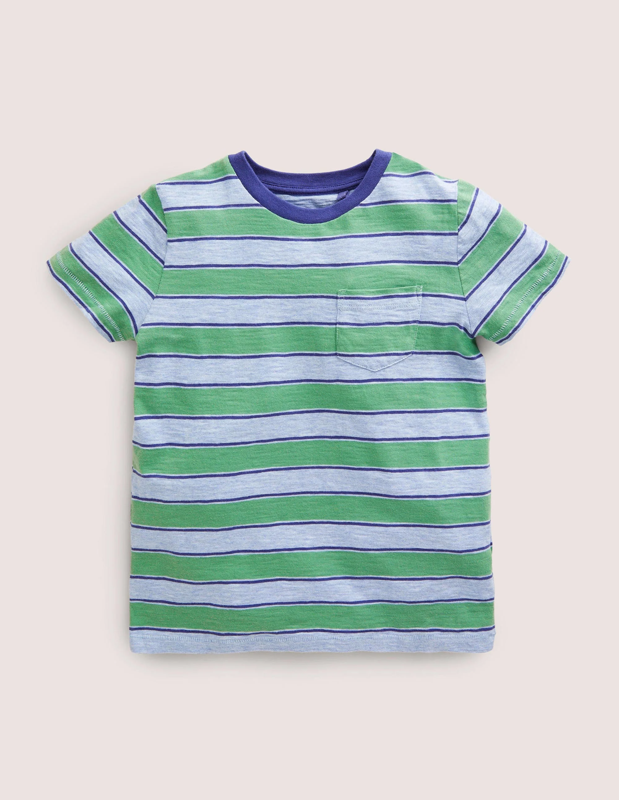 Vorgewaschenes Flammgarn-T-Shirt mit Stückfärbung-Sattes Grasgrün/Blau Meliert