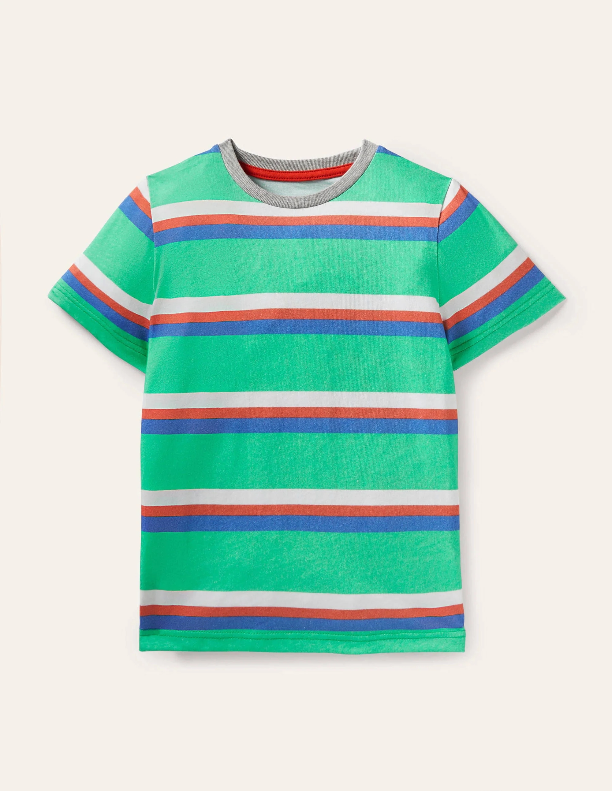 Vorgewaschenes T-Shirt aus Flammgarn-Tropisches Grün/Glockenblumenblau