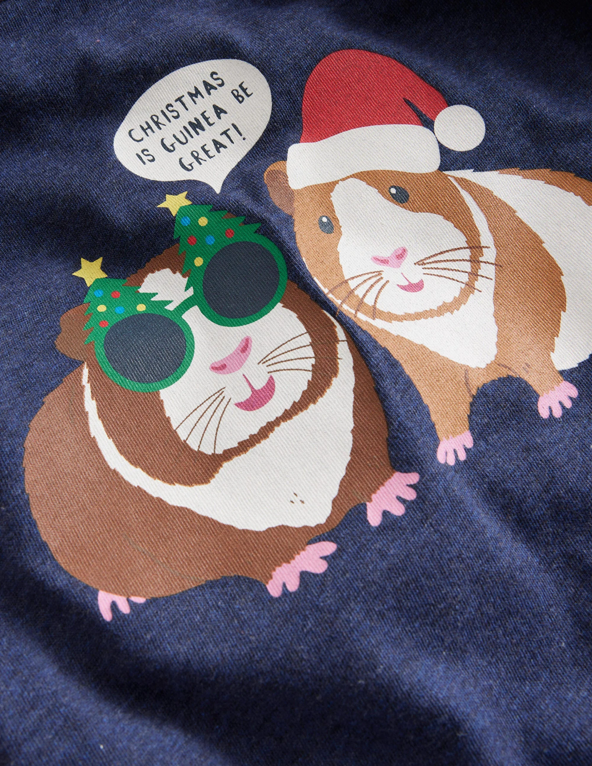 Weihnachtliches Raglan-T-Shirt mit Meerschweinchen-Rockabilly-Rot/Blau Meliert - Image 3