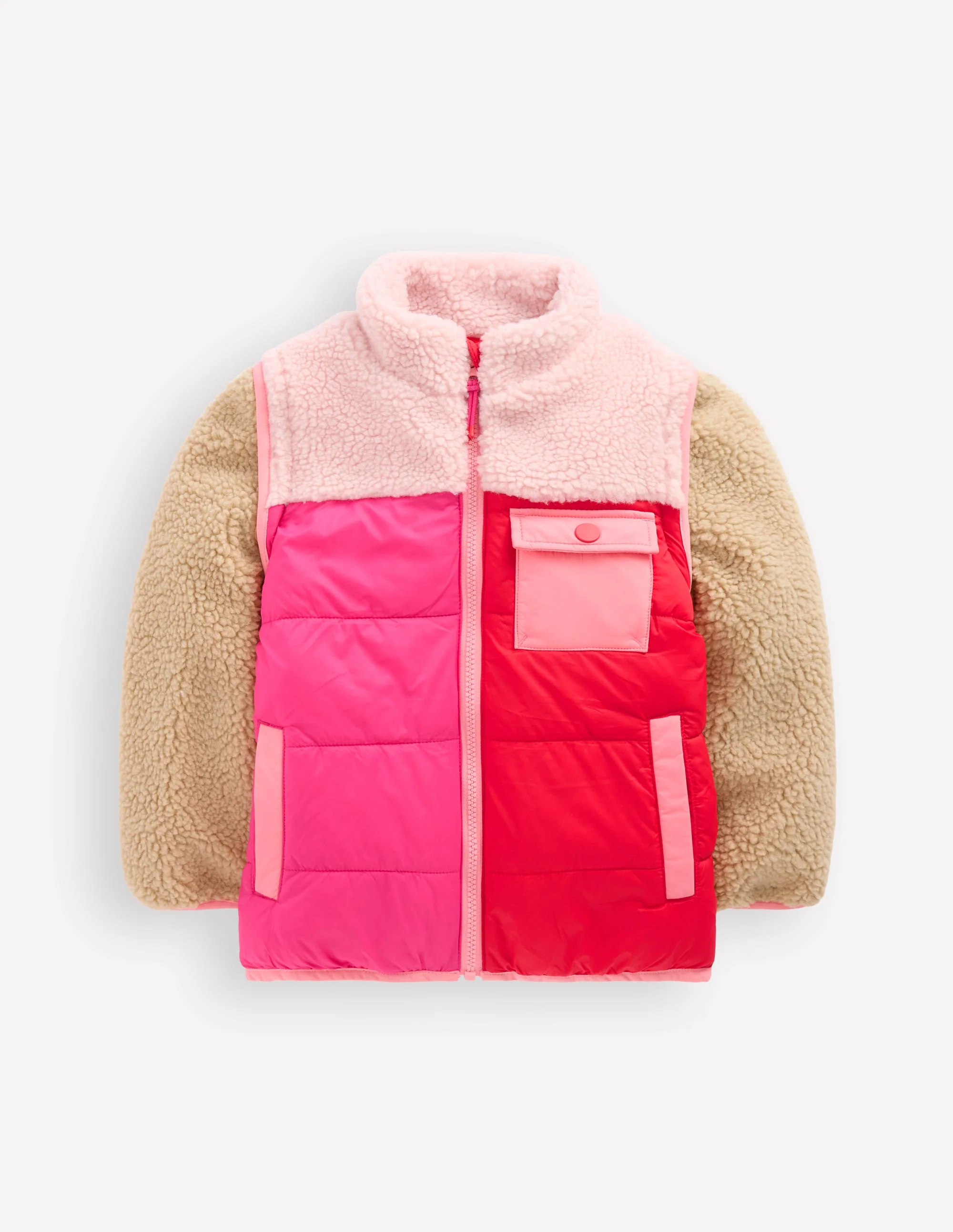 2-in-1 Jacke aus Teddyfell-Mix-Teddyfell Rosa Blockfarben - Image 2