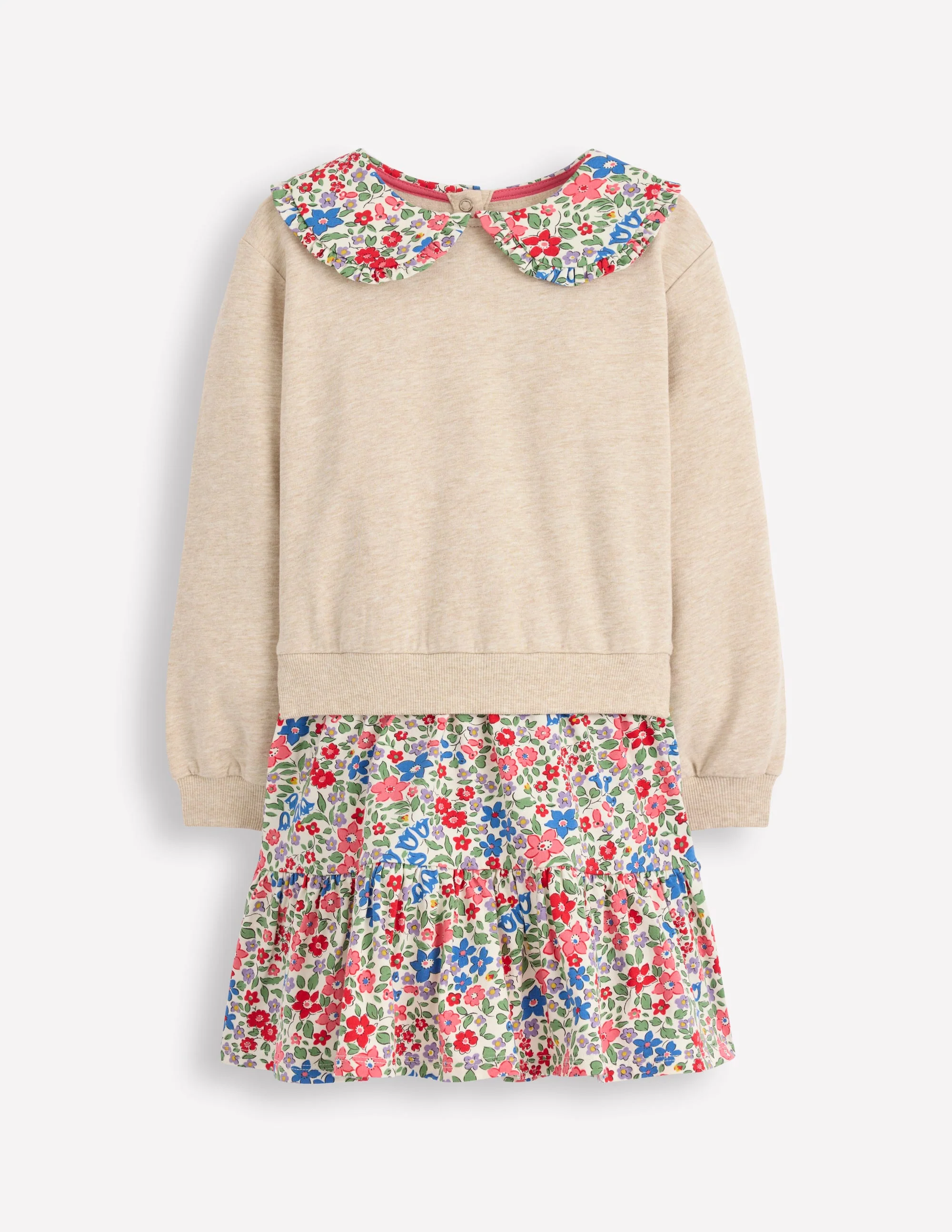 2-in-1-Sweatshirtkleid-Naturweiß/Beere, Blumenmuster