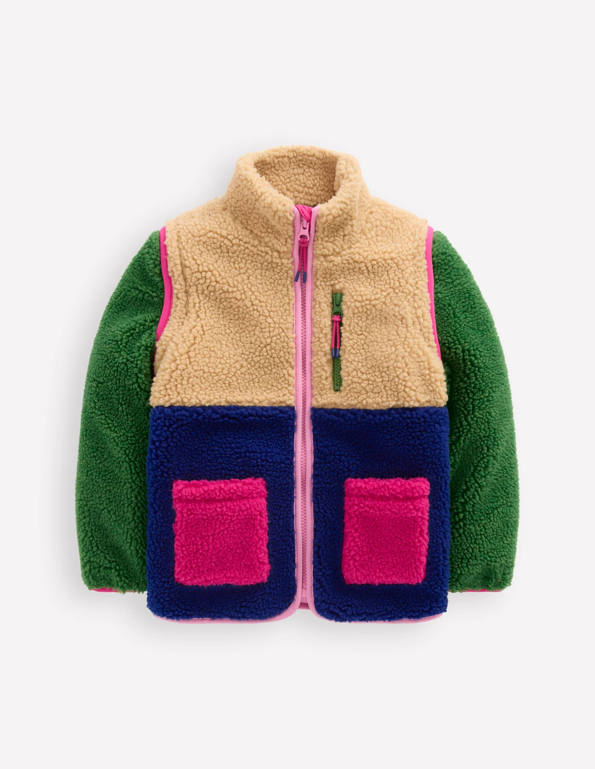 2-in-1-Teddyfell-Jacke-Blockfarben, Bunt