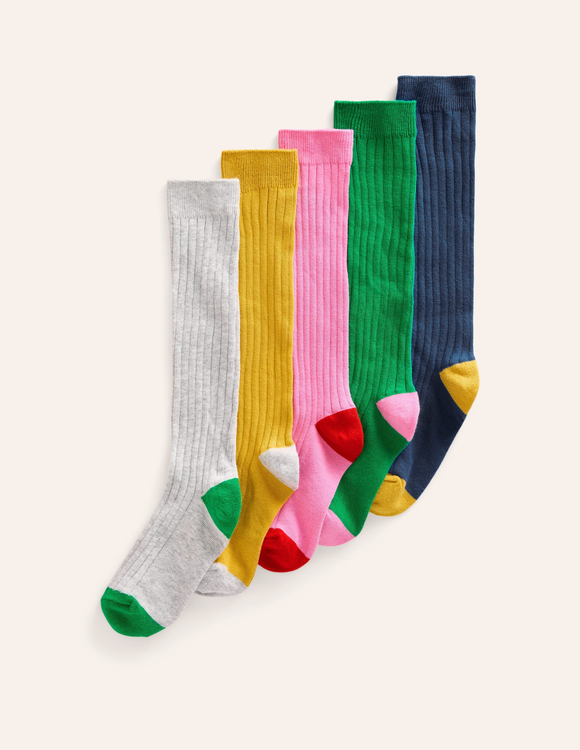 5er-Pack Rippstrick-Kniestrümpfe-Regenbogen