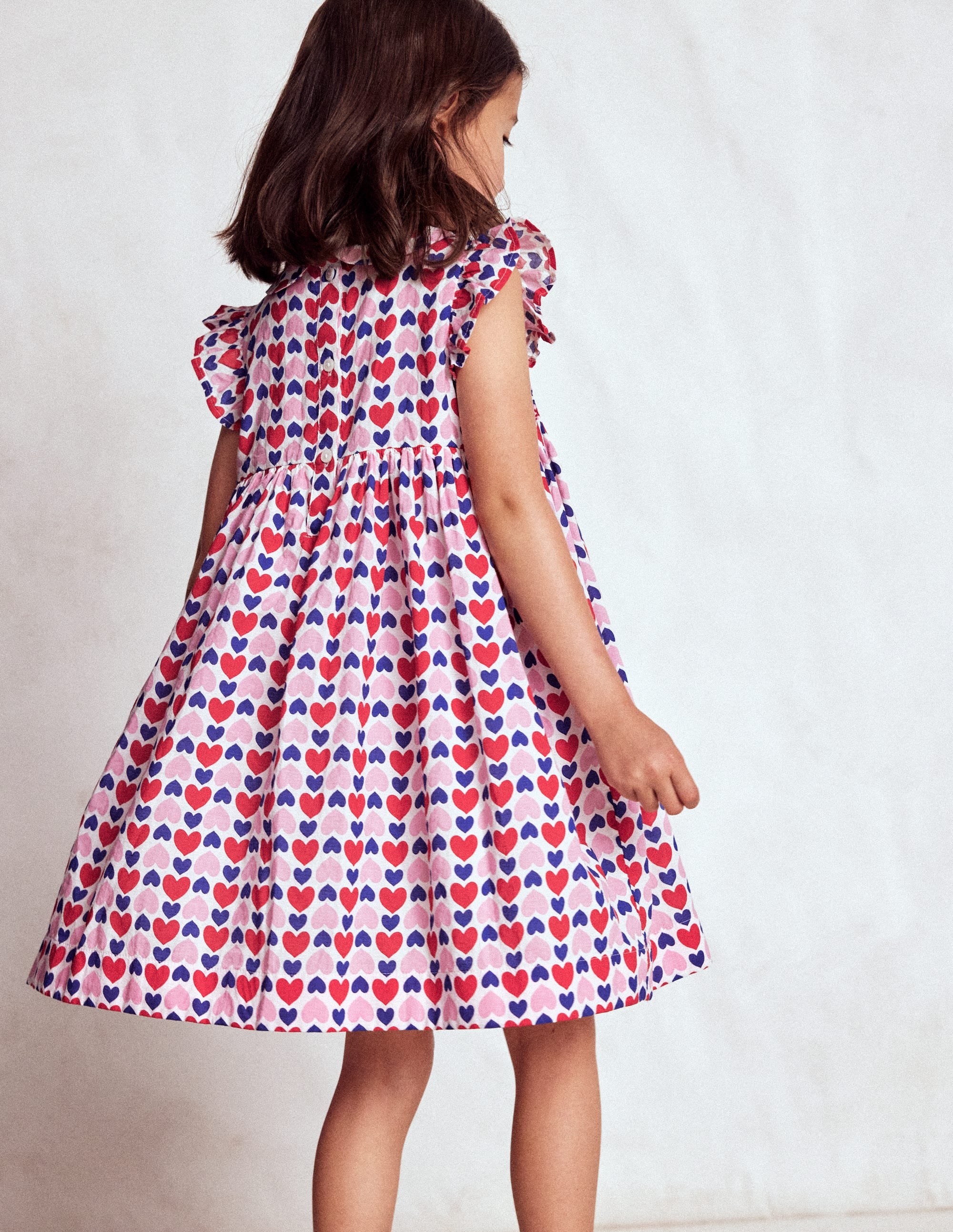 Adeline Gesmoktes Kleid-Mohnblumenrot Geometrisches Herzmuster - Image 3