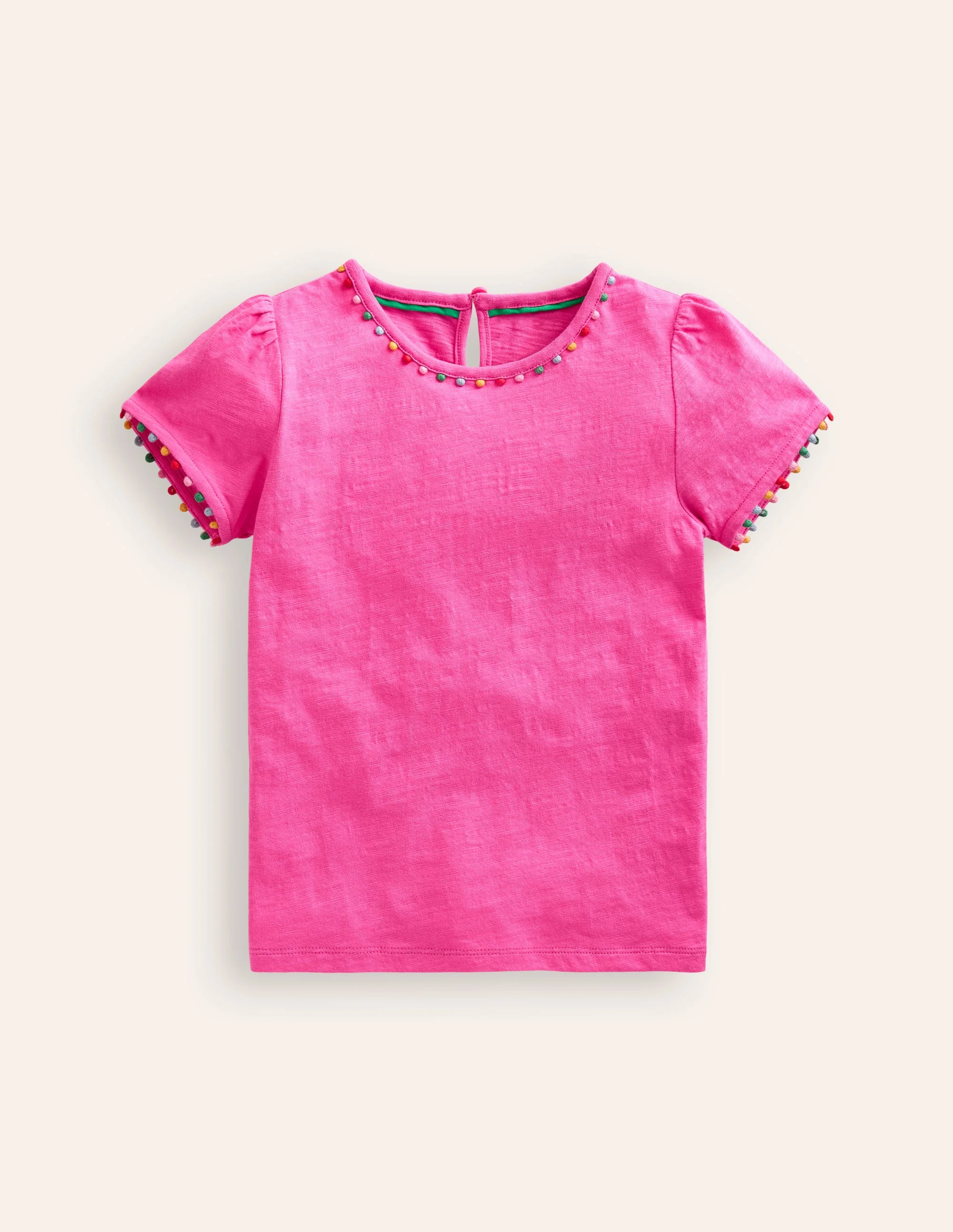 Ali T-Shirt mit Puffärmeln und Bommeln-Flamingorosa