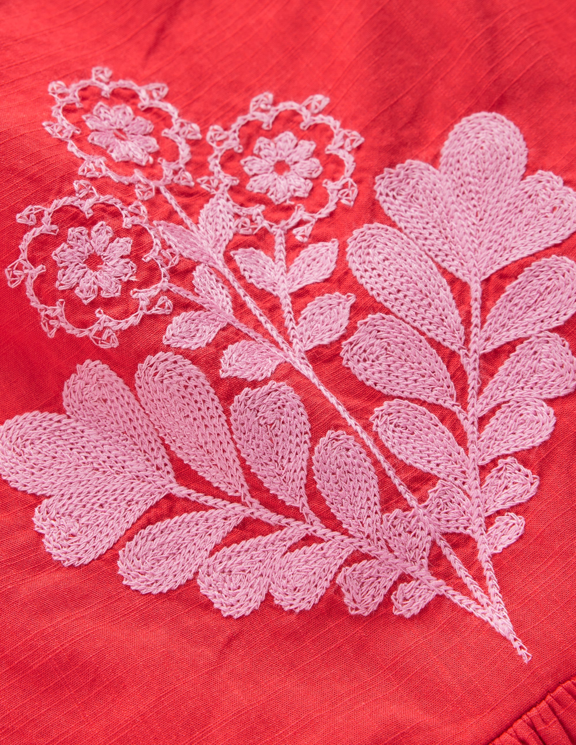 Annalisa Sommerkleid zum Herumwirbeln-Intensives Rot Stickerei - Image 4