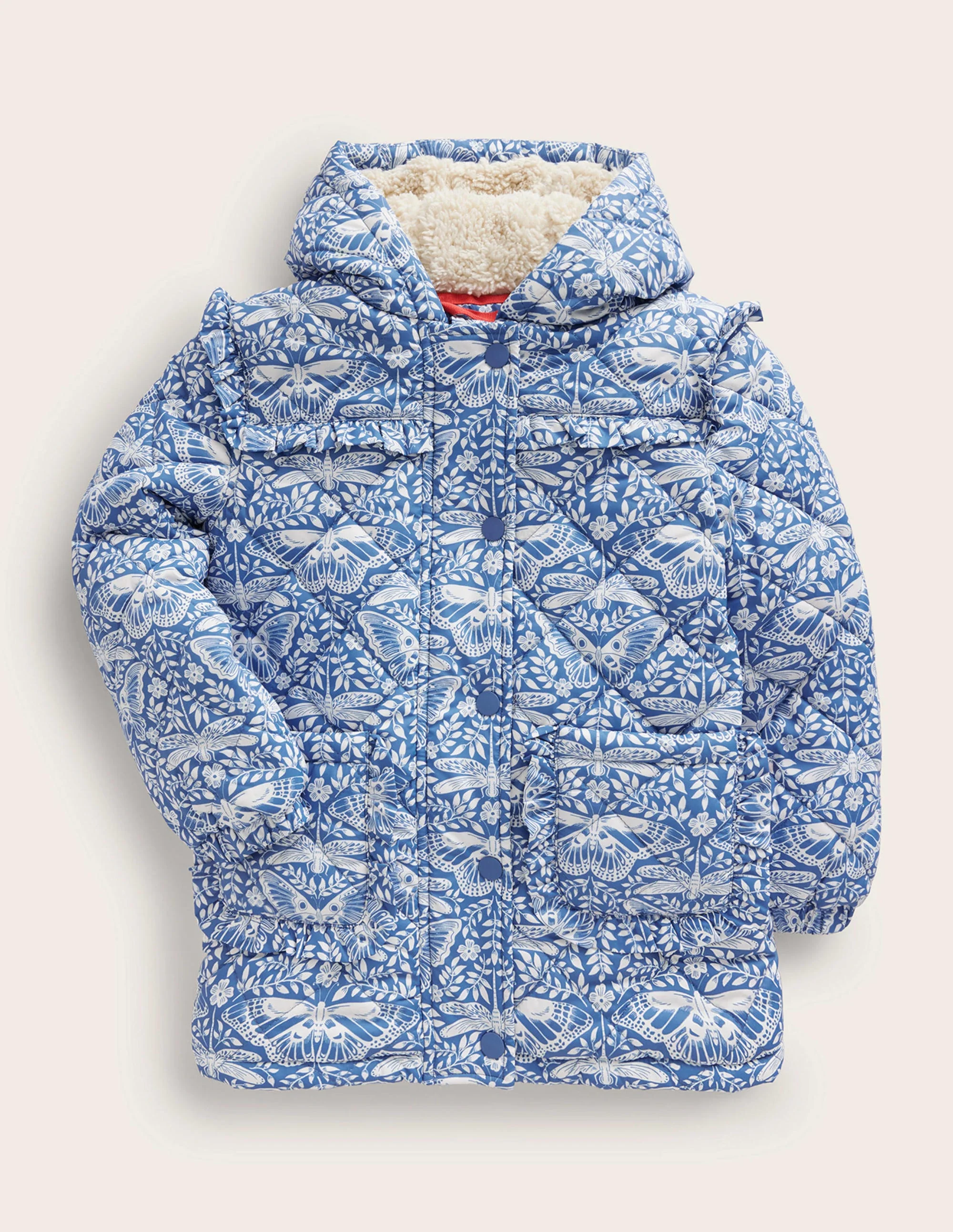 Anorak mit Muschelsteppung-Delftblau Schmetterling