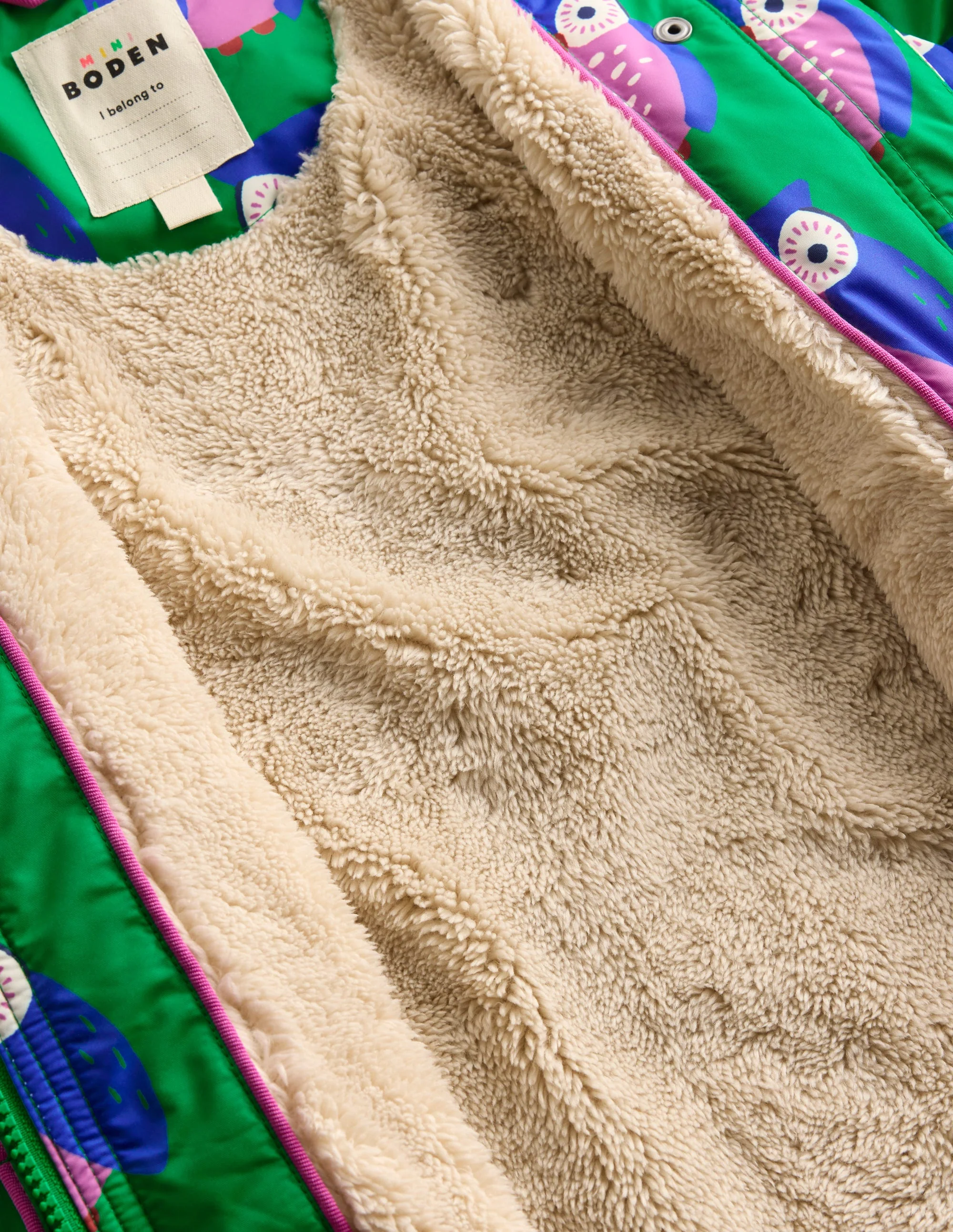 Anorak mit Sherpa-Futter-Sattes Smaragdgrün Geometrisches Muster Eulen - Image 5