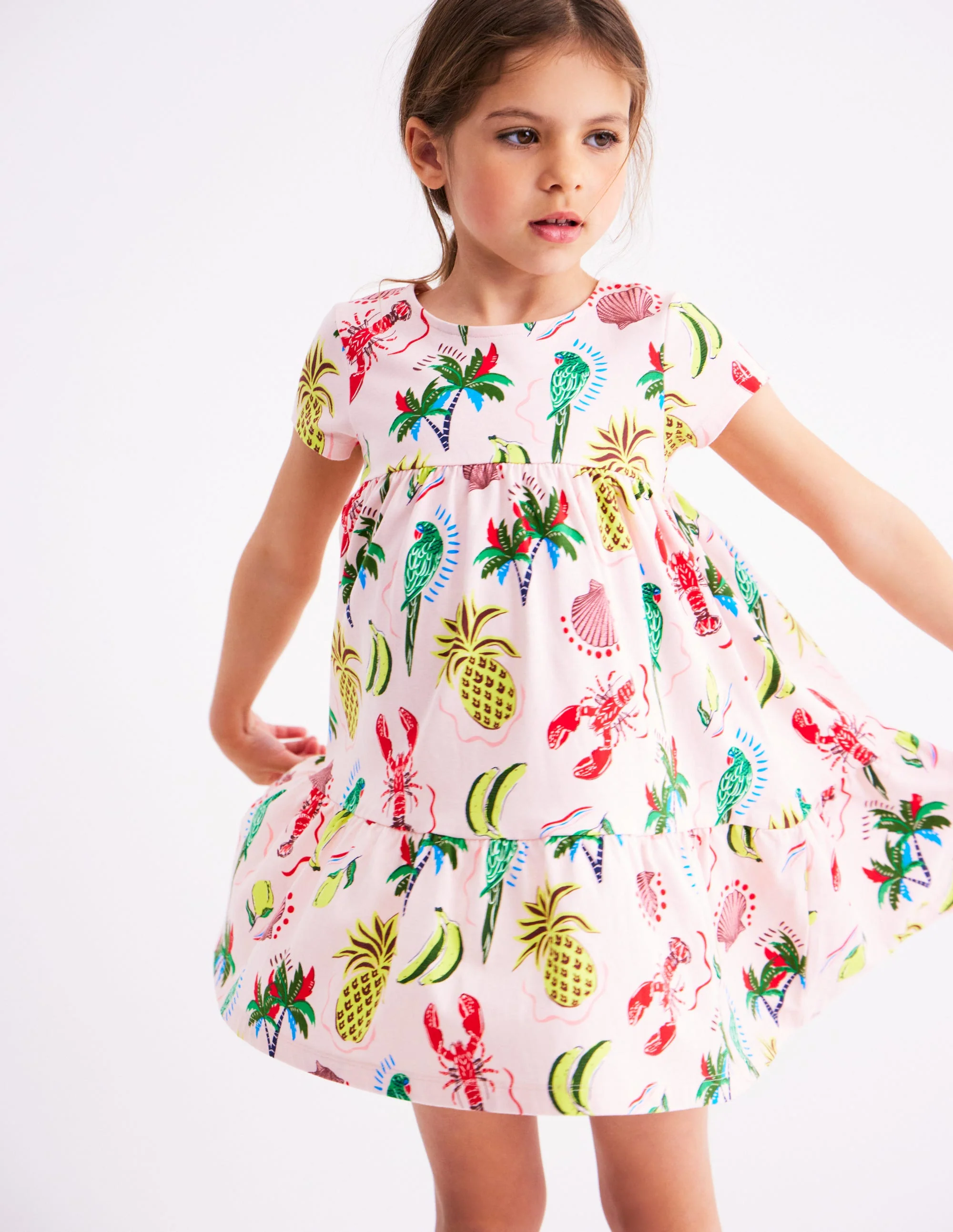 Ariel Jerseykleid zum Herumwirbeln-Kreiderosa Tropischer Druck