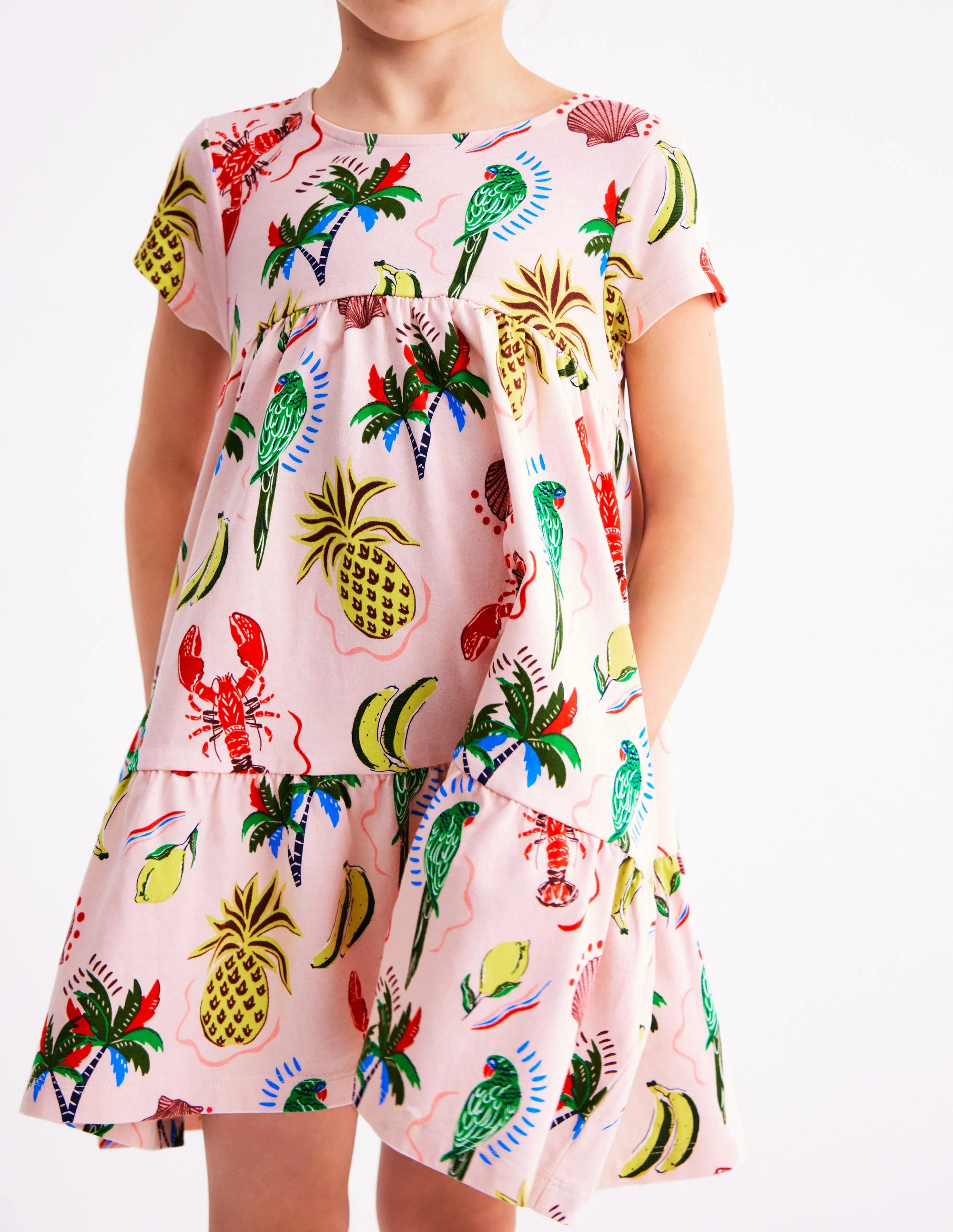 Ariel Jerseykleid zum Herumwirbeln-Kreiderosa Tropischer Druck - Image 3