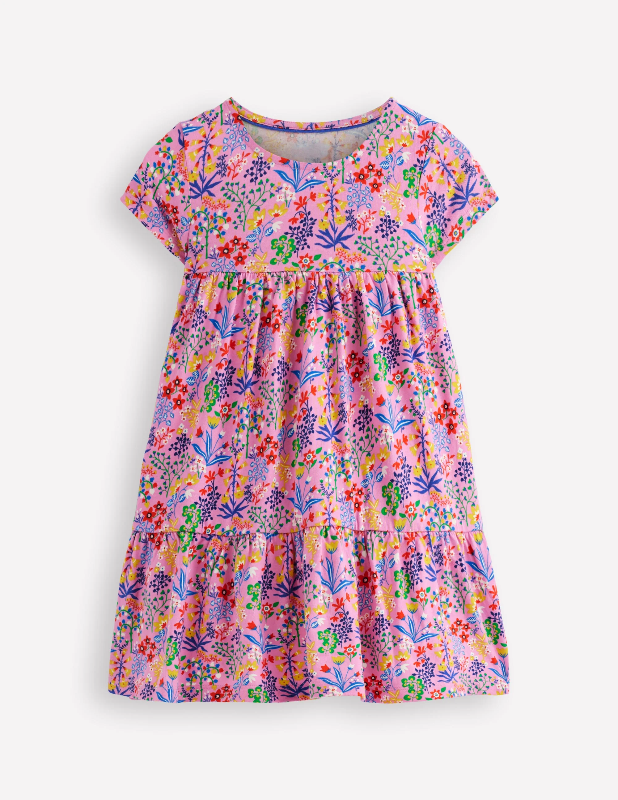 Ariel Jerseykleid zum Herumwirbeln-Wiesenrosa Garten Blumenmuster