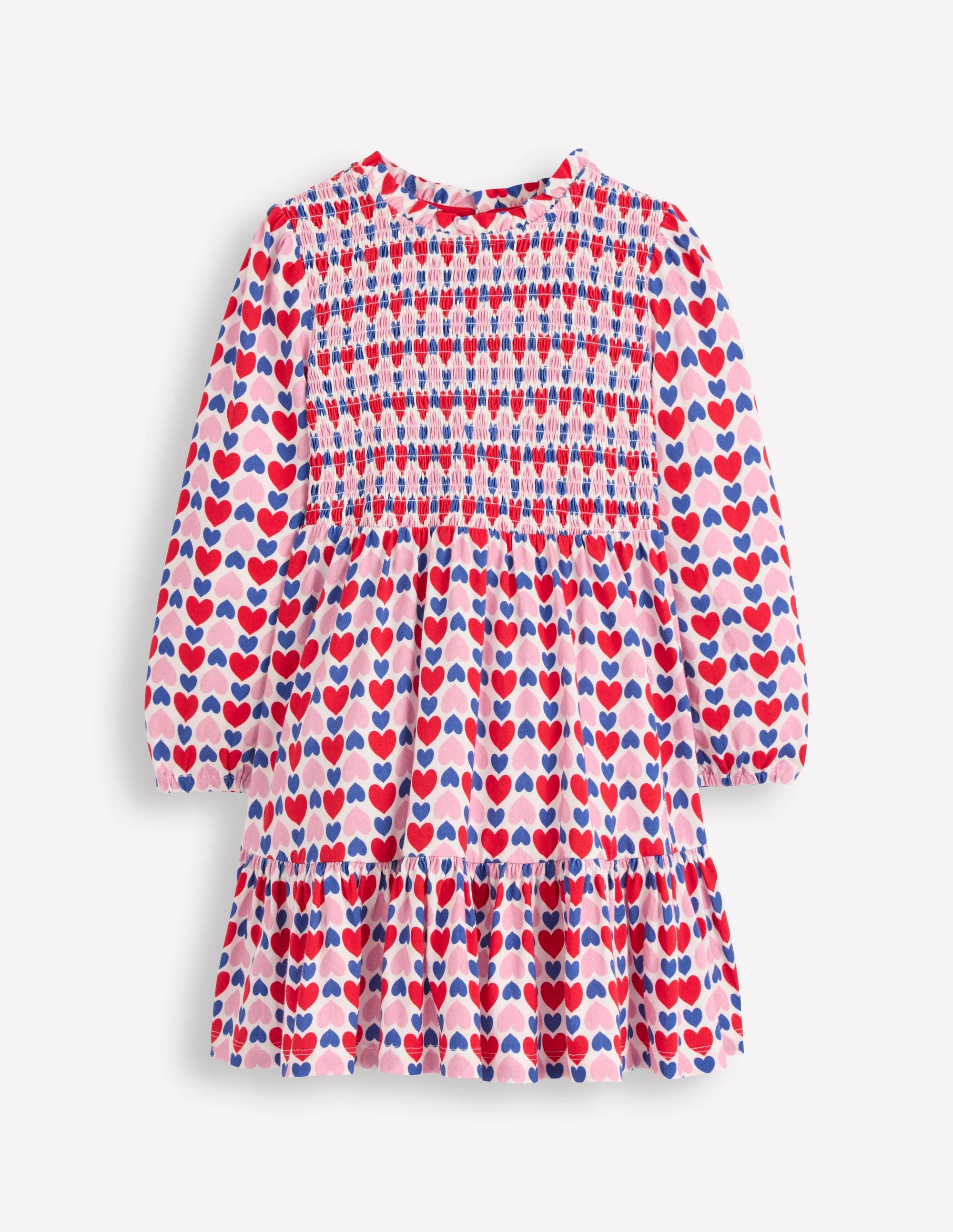 Aurora Langärmliges Kleid-Mohnblumenrot Geometrisches Herzmuster