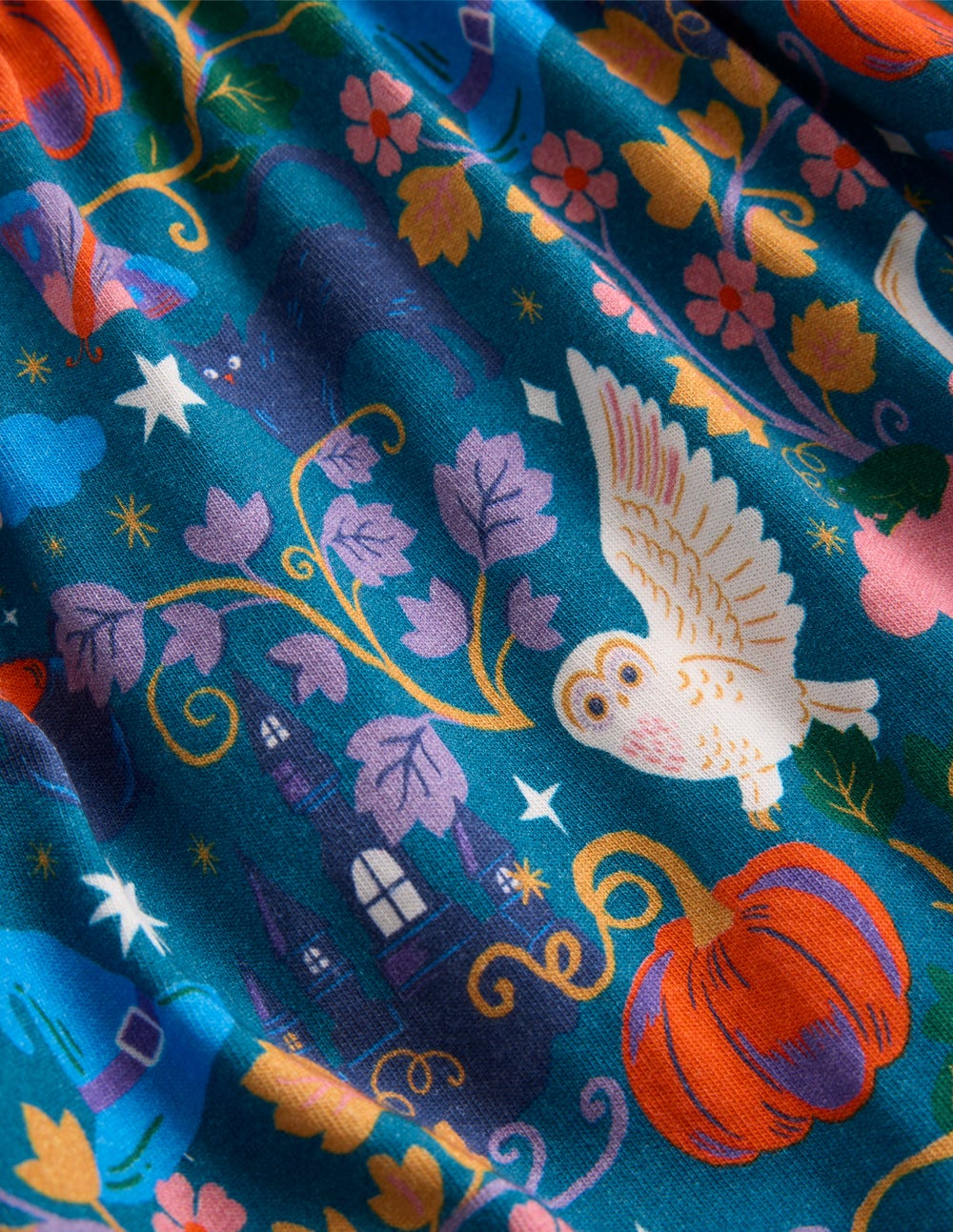Aurora Langärmliges Kleid-Tiefseeblau Gruselmotive - Image 3
