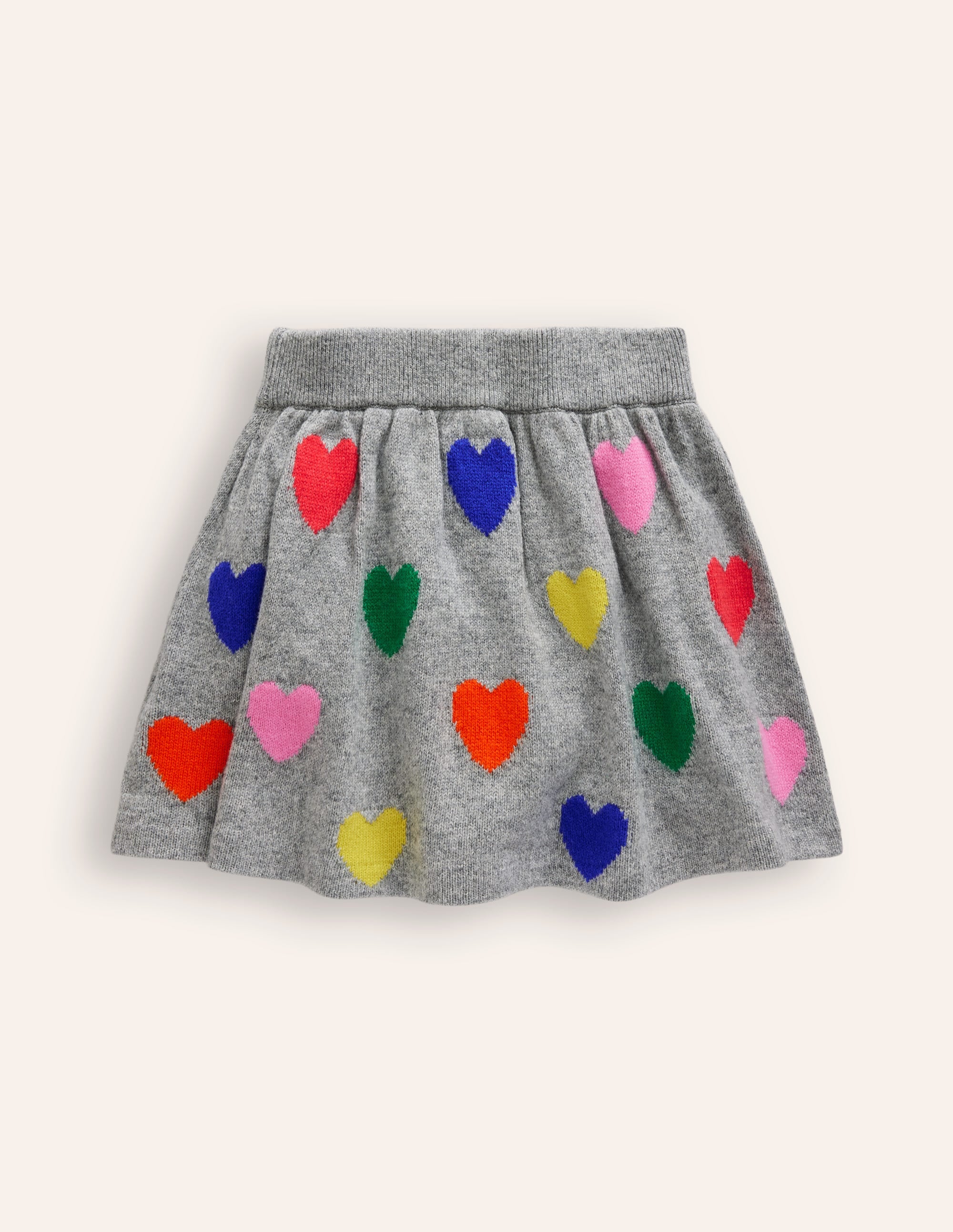 Ausgestellter Strickrock-Grau Bunte Herzen - Image 6