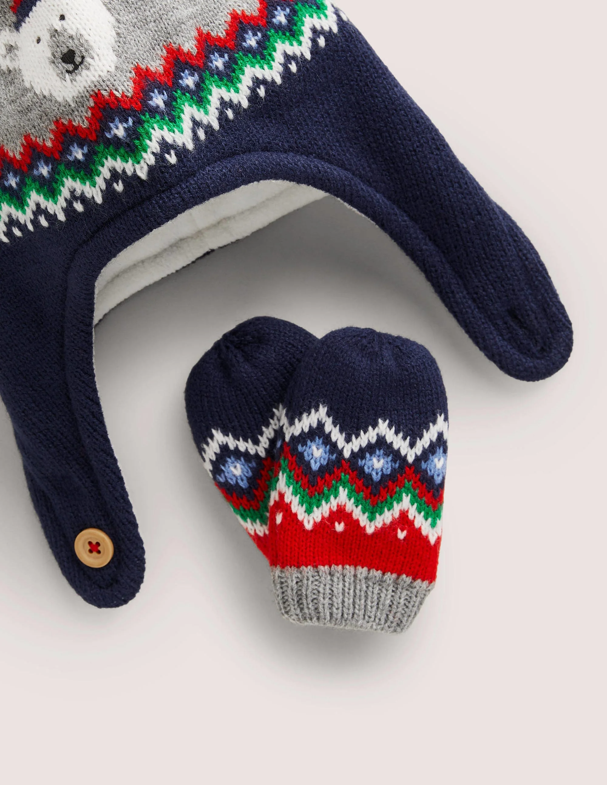 Babyset aus Mütze und Fäustlingen-Fair-Isle-Muster, Navy - Image 2