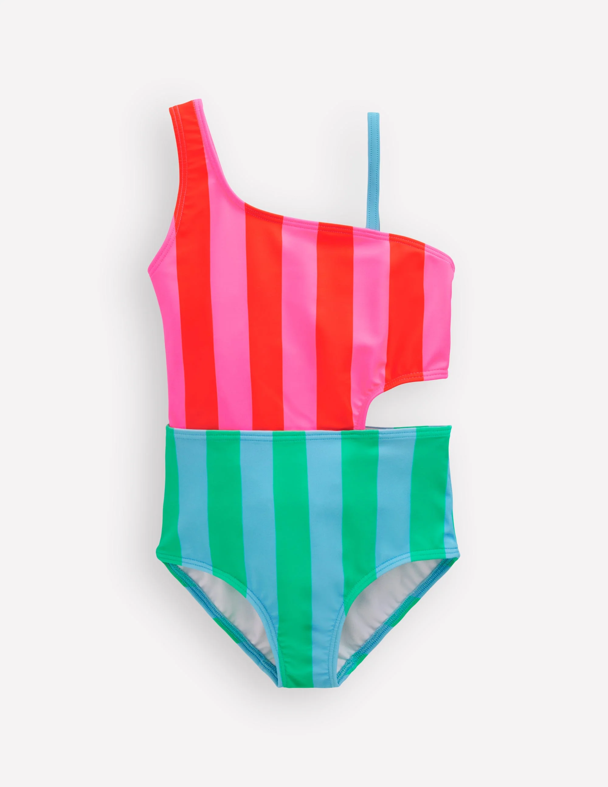 Badeanzug mit Cut-out-Ackerbohnengrün/Pink, Gestreift