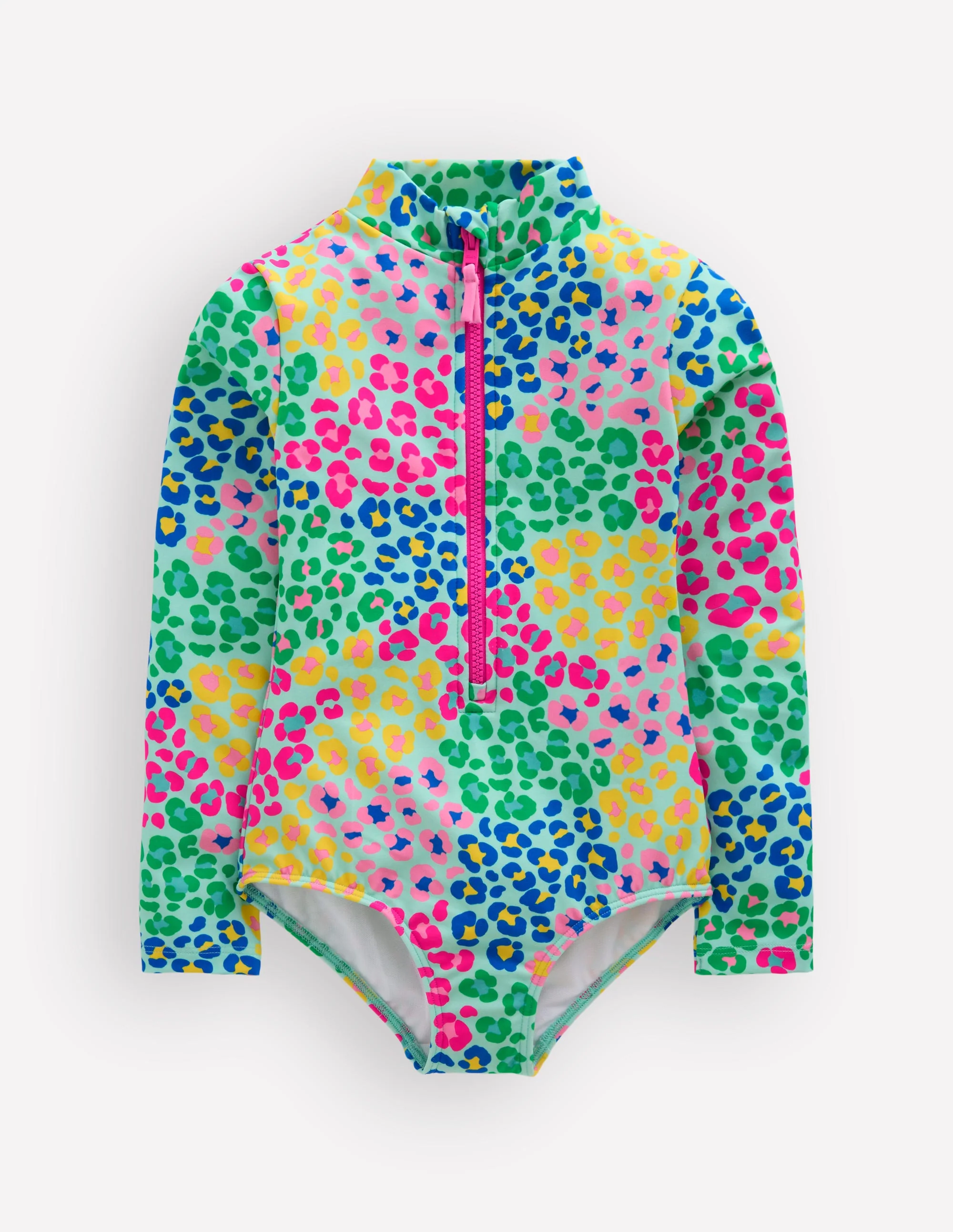 Badeanzug mit langen Ärmeln-Bunt, Leopardenmuster