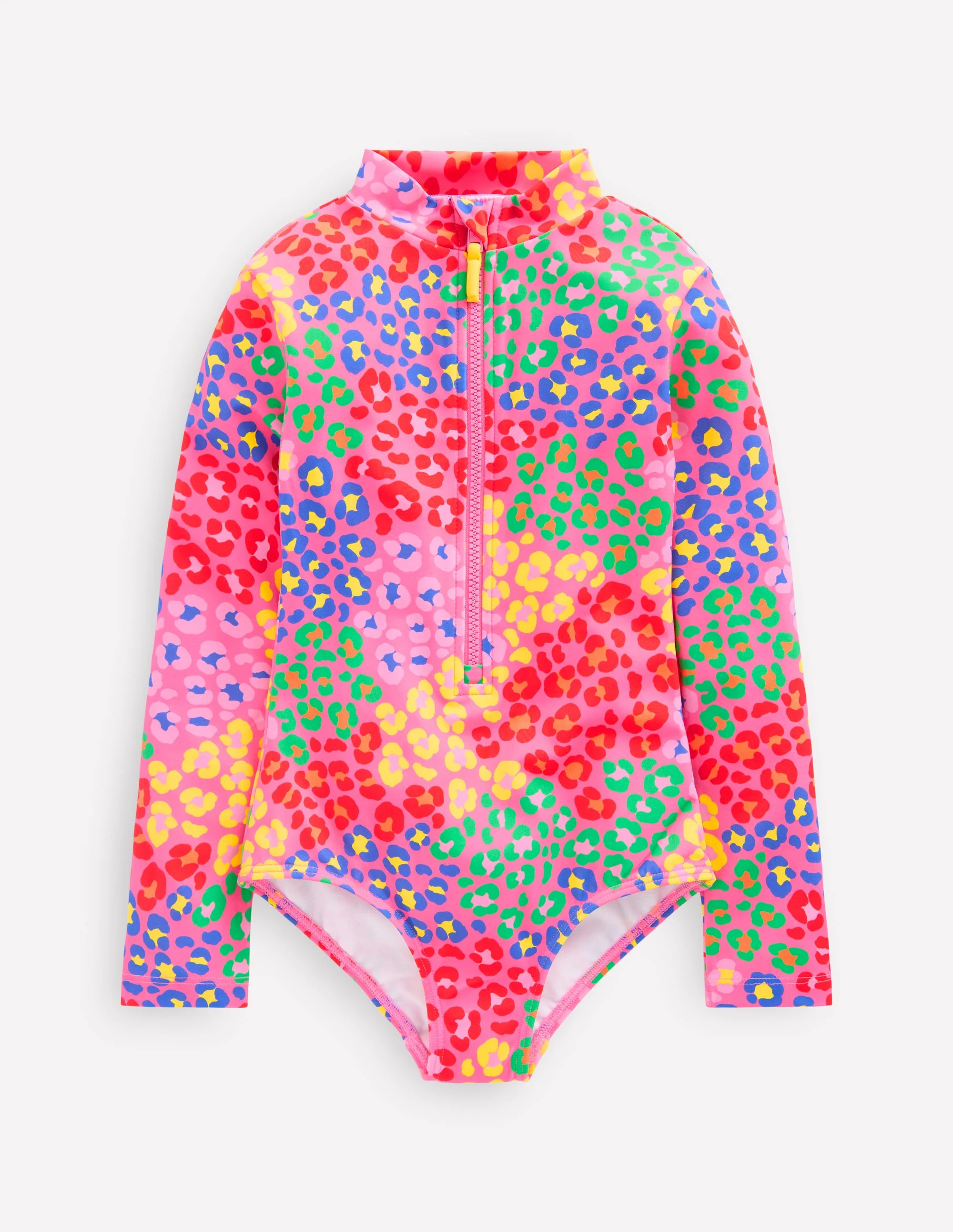 Badeanzug mit langen Ärmeln-Rosa Regenbogen Leopard