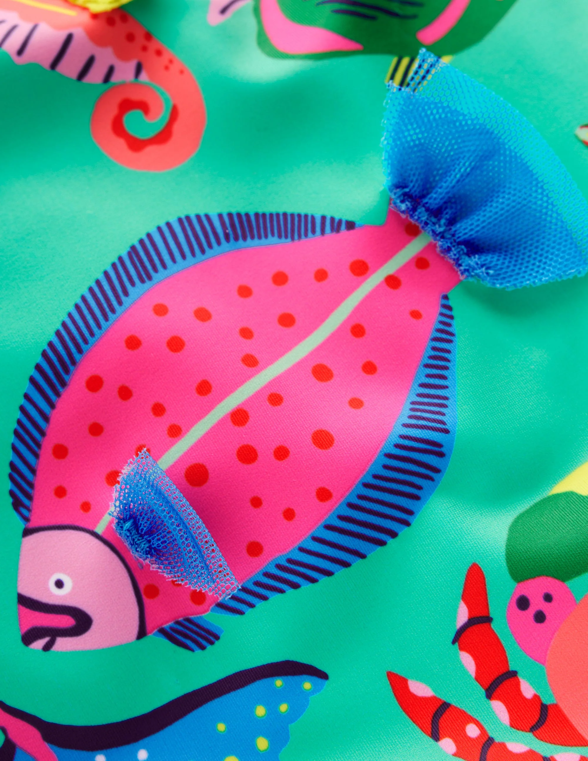 Badeanzug mit U-Ausschnitt am Rücken und Applikation-Aquamarinblau Fisch - Image 3