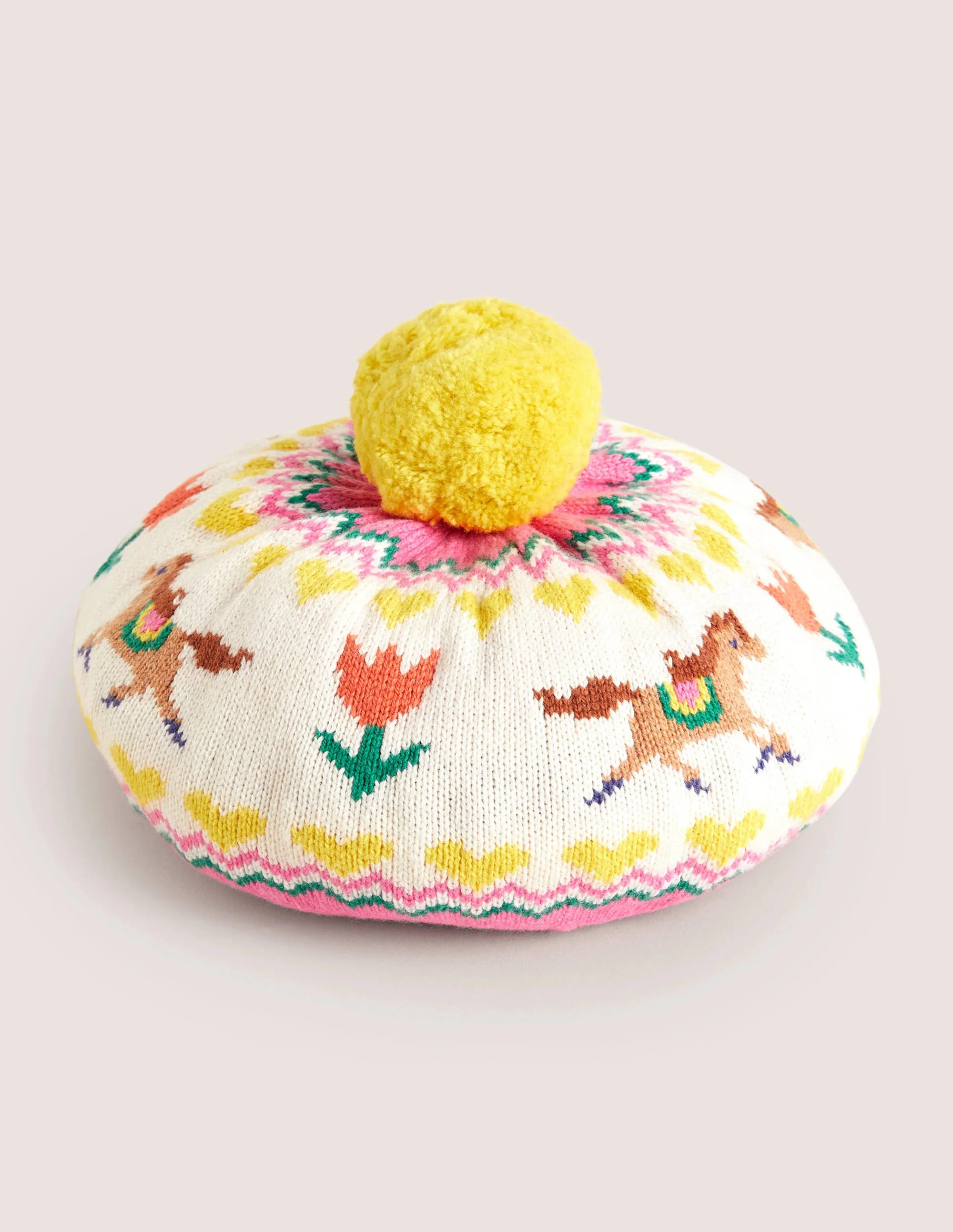 Baskenmütze mit Fair-Isle-Muster-Rosa, Pferd