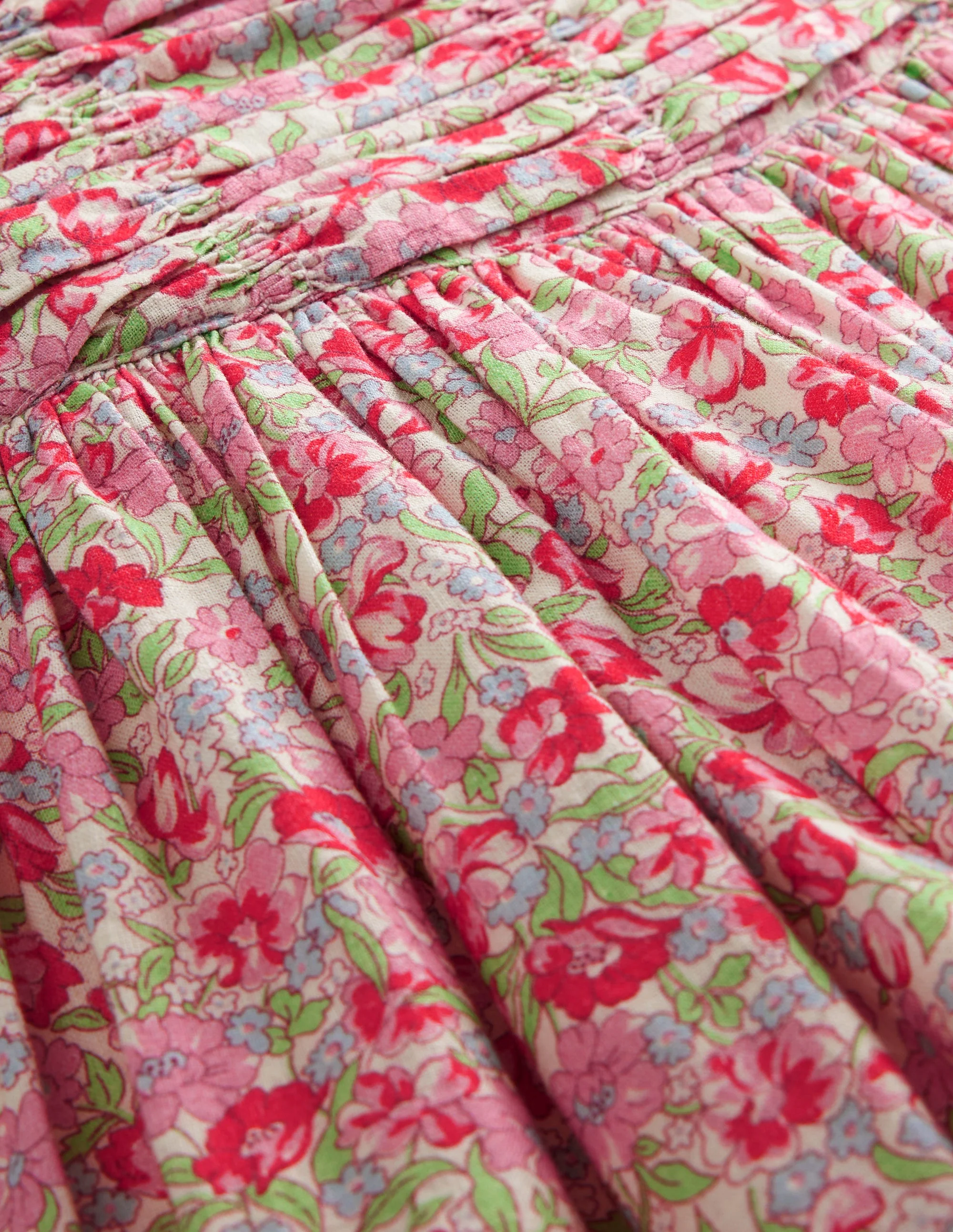 Baumwoll-Leinen-Kleid mit Rüschen-Kaugummi Pfingstrose Blumenmuster - Image 7