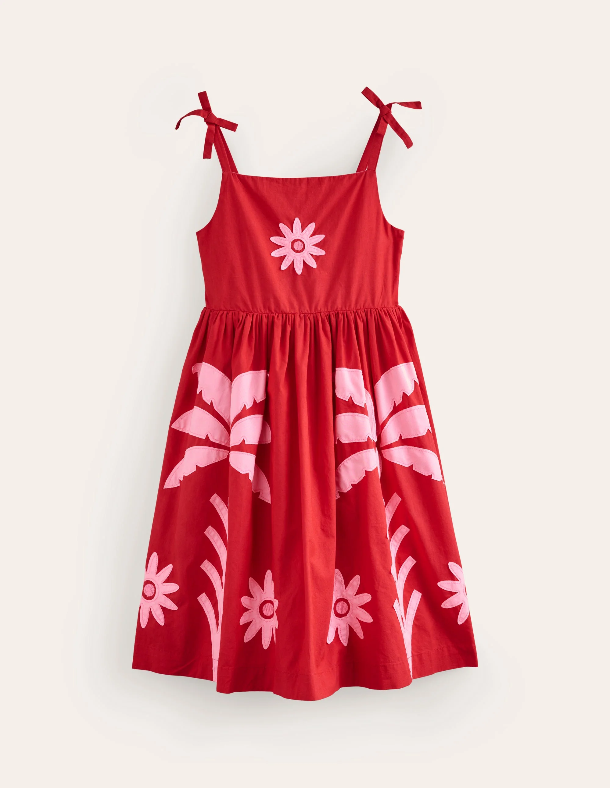 Baumwollkleid mit Applikationen-Mohnblumenrot Palmen