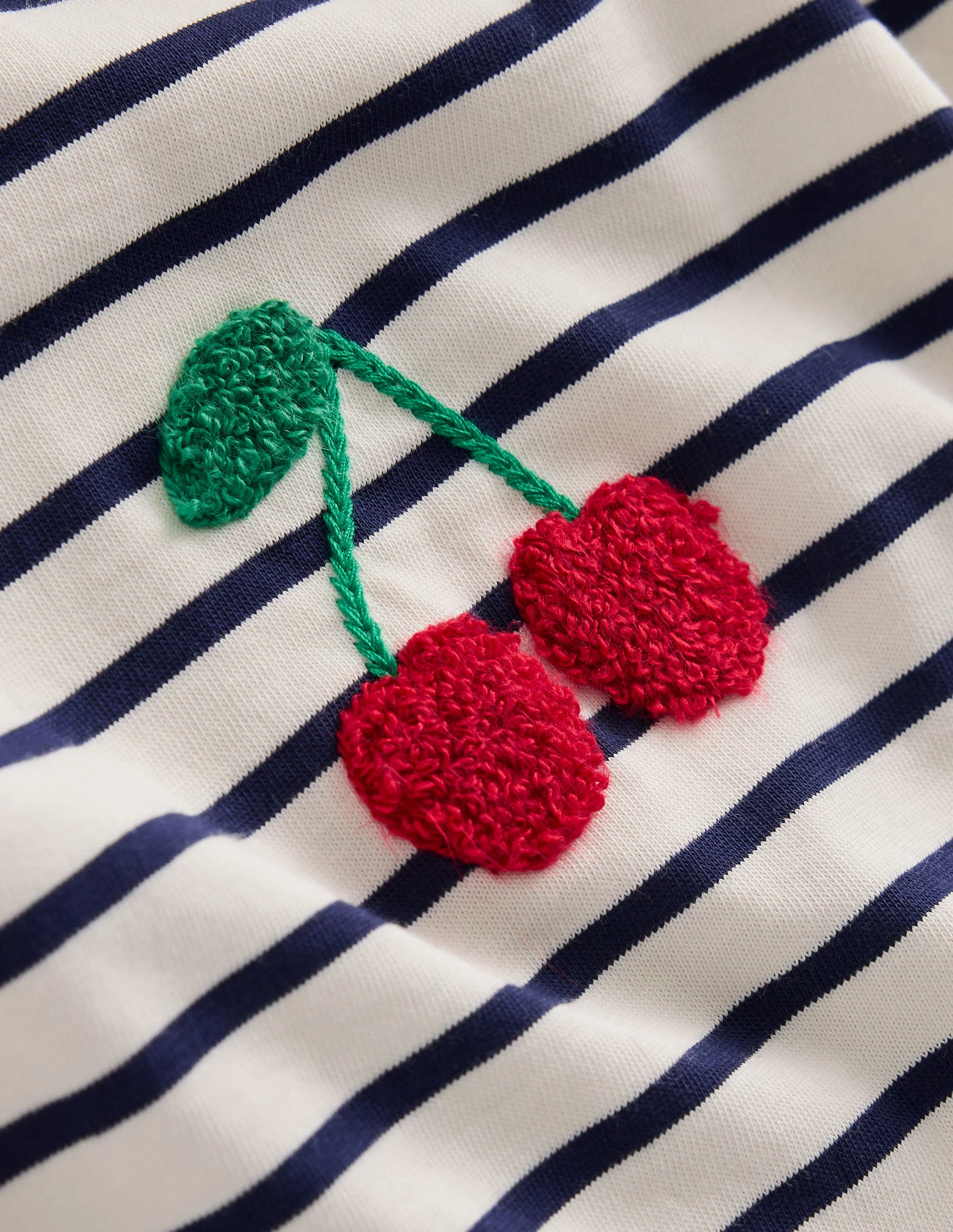 Bay Bouclé-T-Shirt-Französisches Marineblau/Naturweiß Kirschen - Image 3