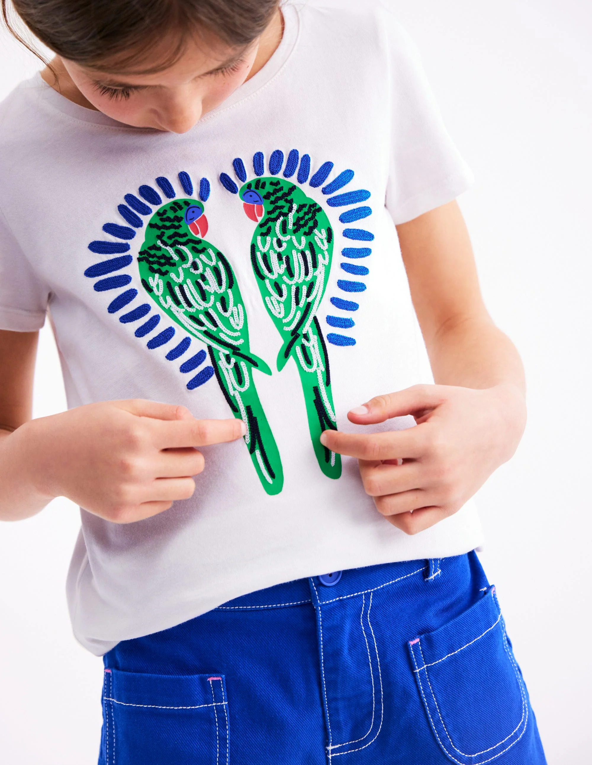 Bay Bouclé-T-Shirt-Weiß Vögel - Image 2