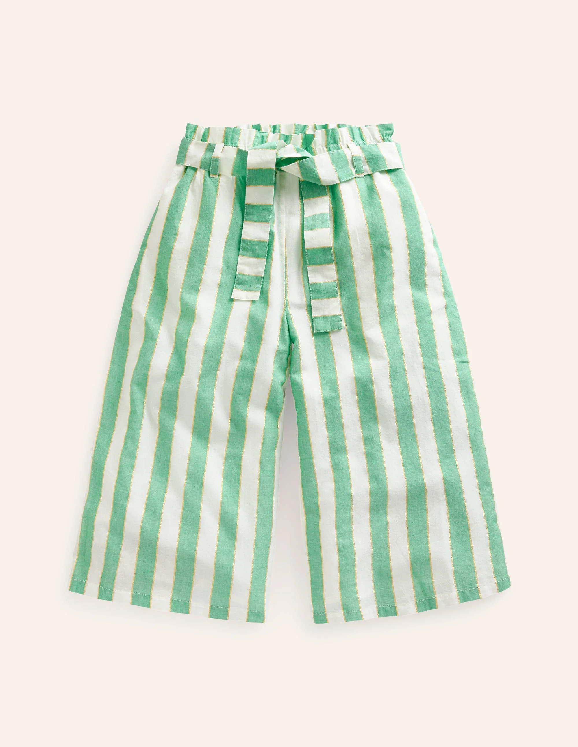 Bedruckte Hose mit weitem Bein-Grüne Streifen, Lurex