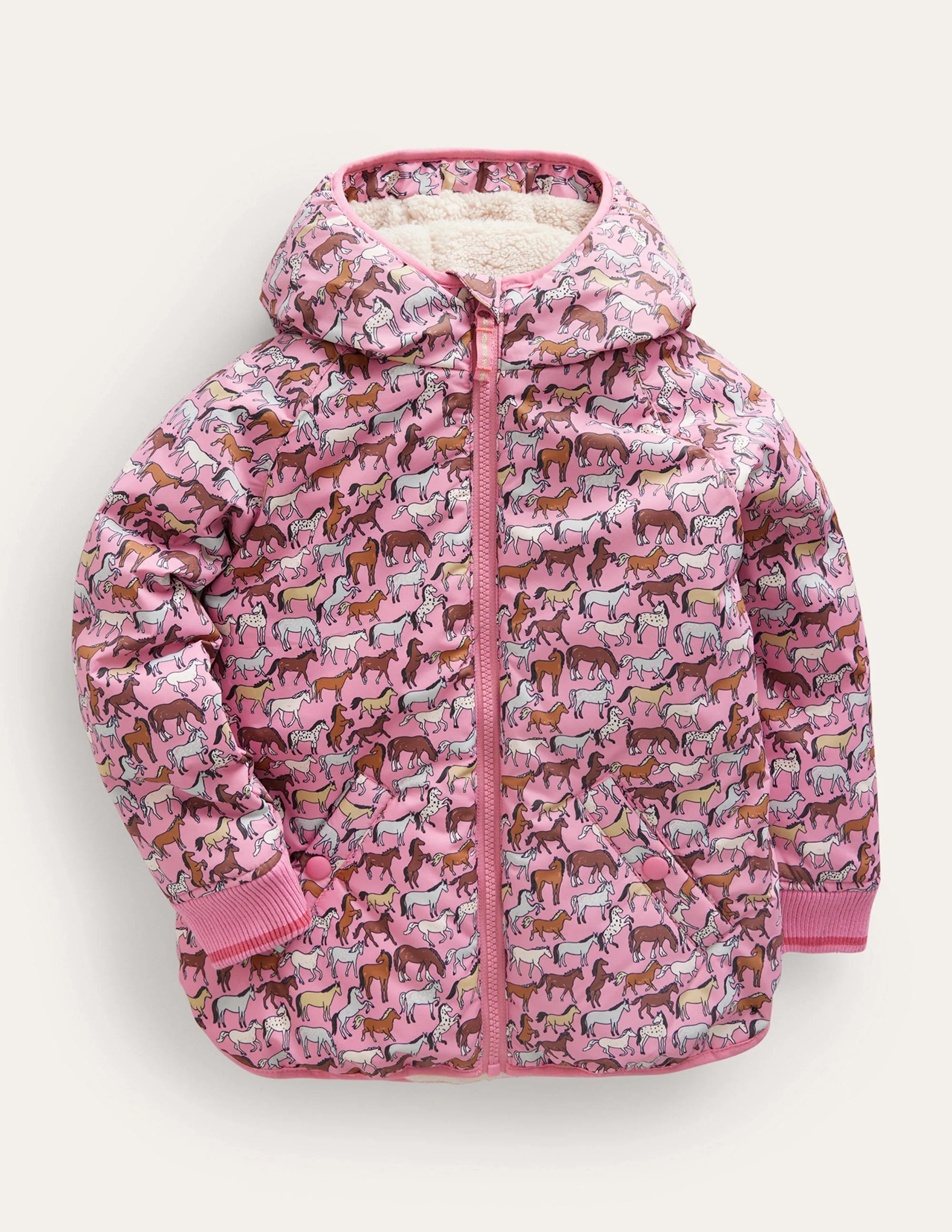 Bedruckter Anorak mit Sherpa-Futter-Pink Pferde
